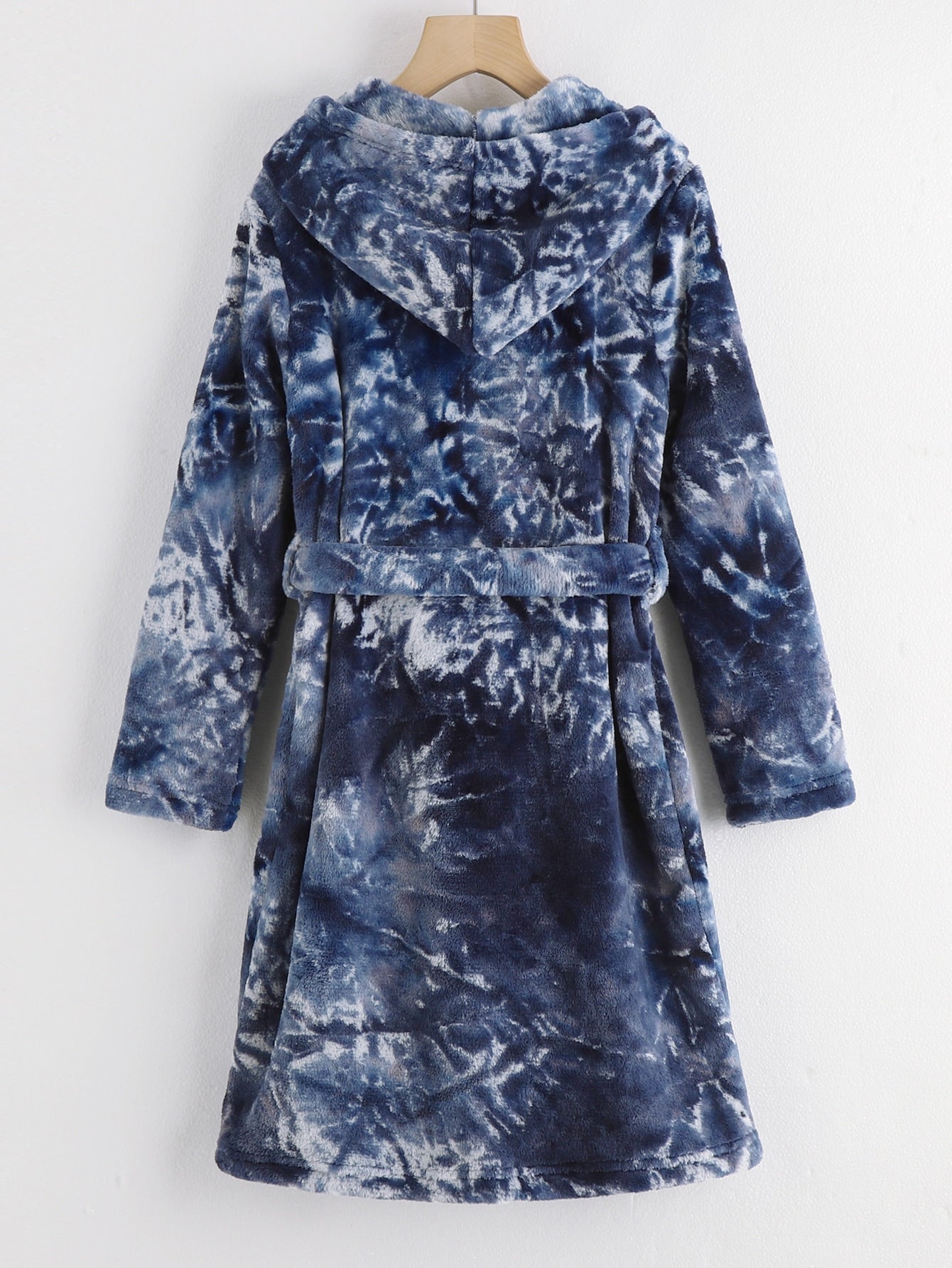 Boys Tie Dye Dual Pocket Hooded Belted Flannel Sleep Robe