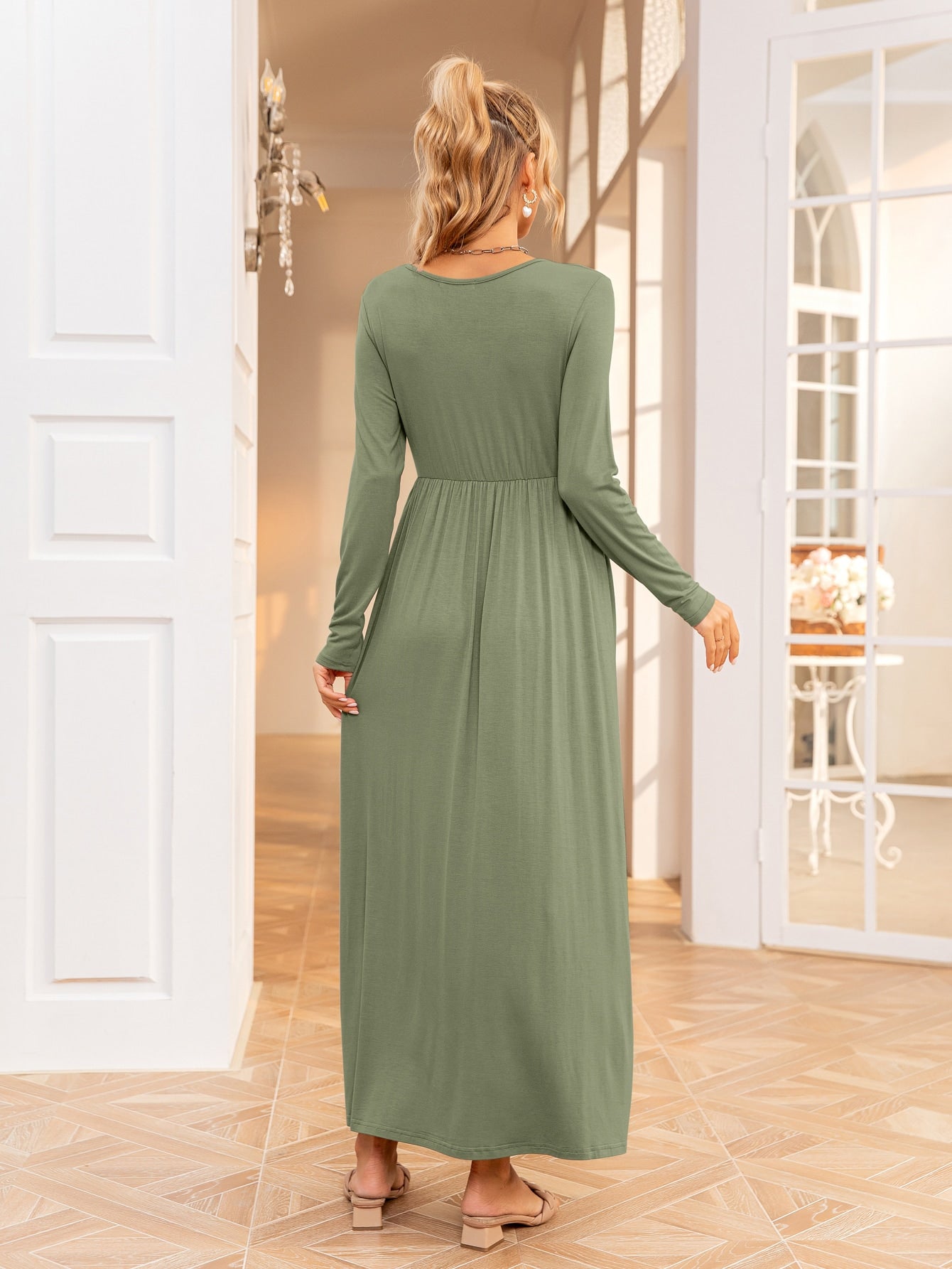 DEARCASE Maternity Solid Surplice Neck Dress