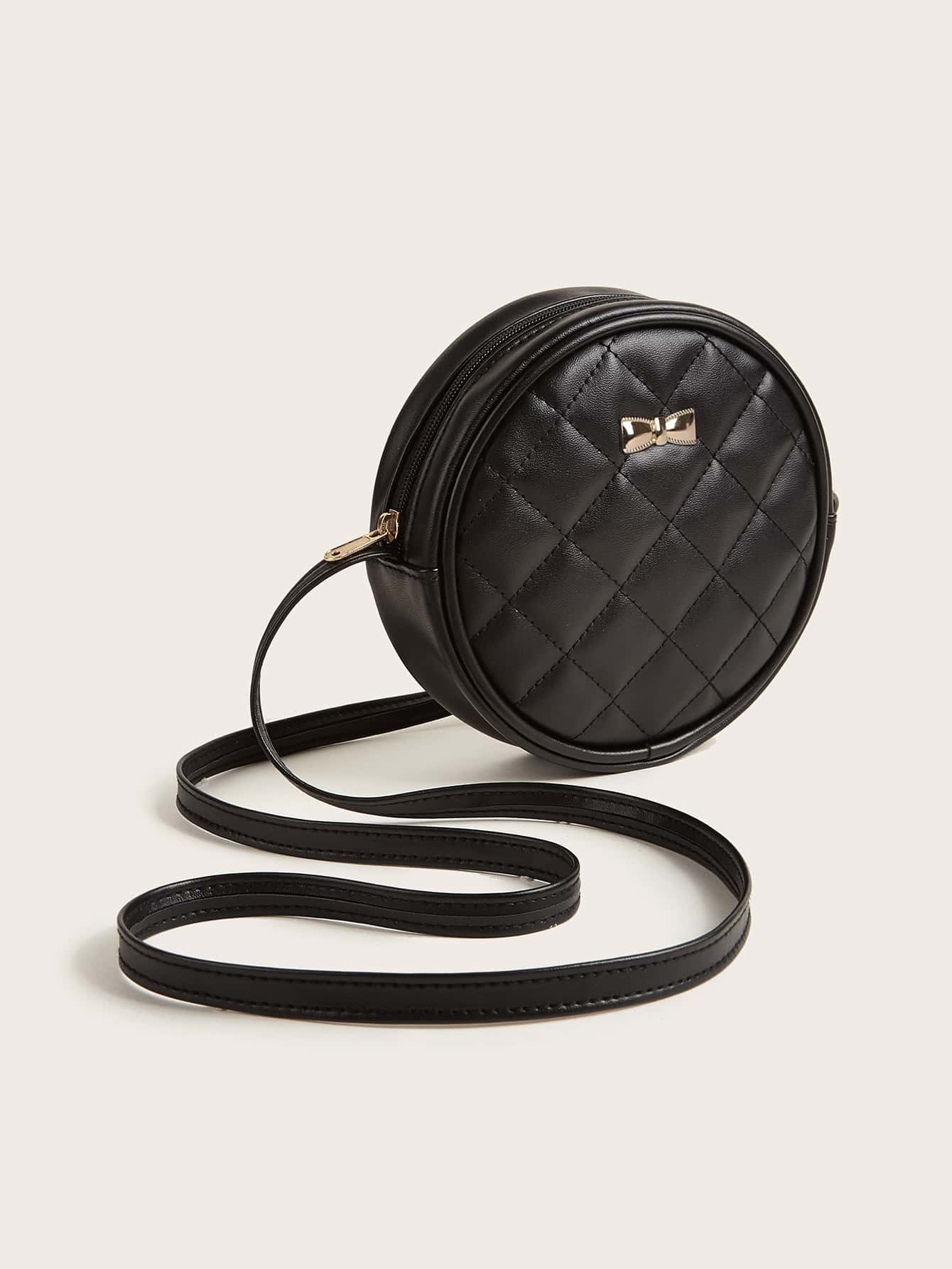 Girls Quilted Bow Decor Circle Bag