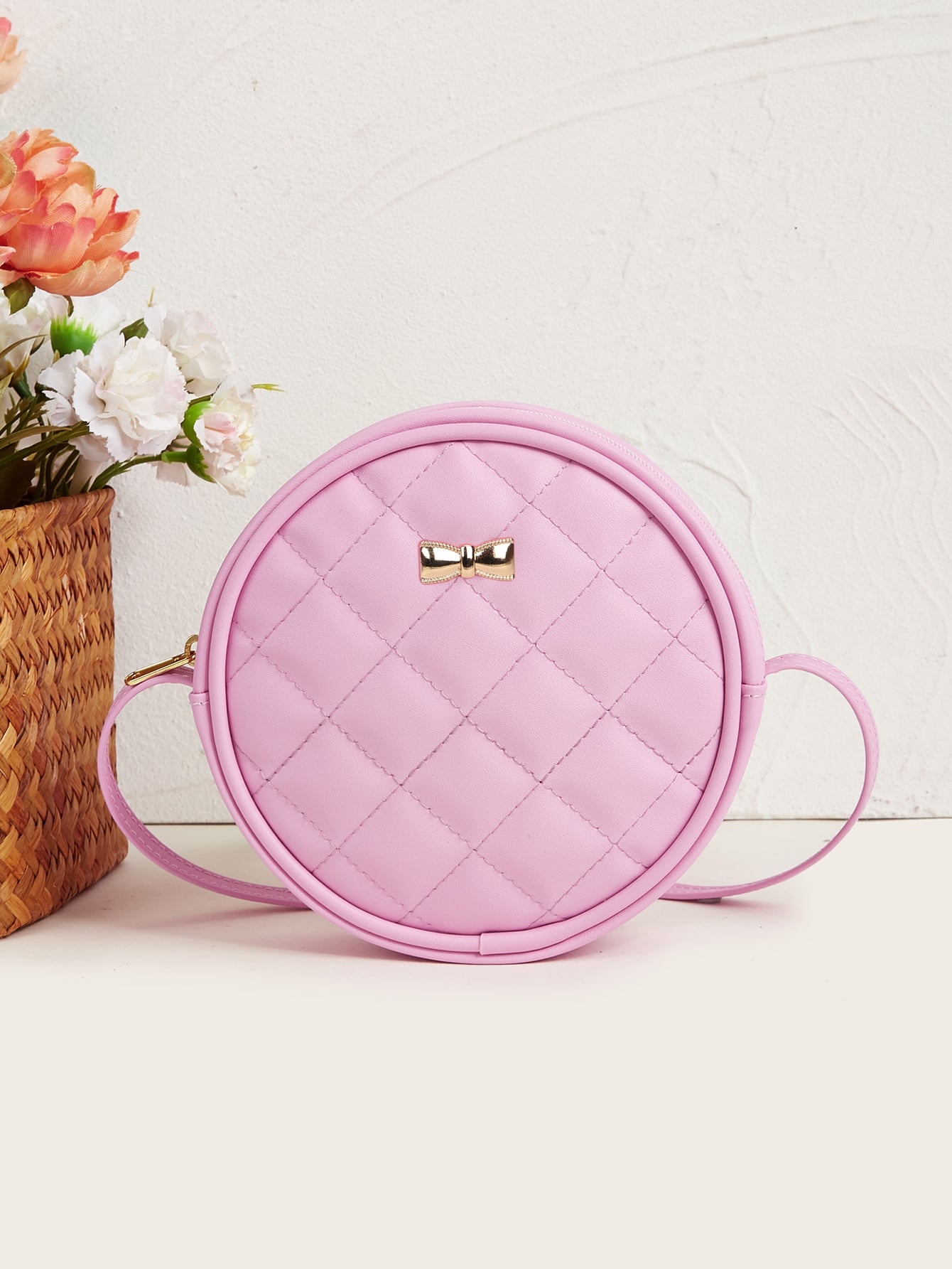Girls Quilted Bow Decor Circle Bag