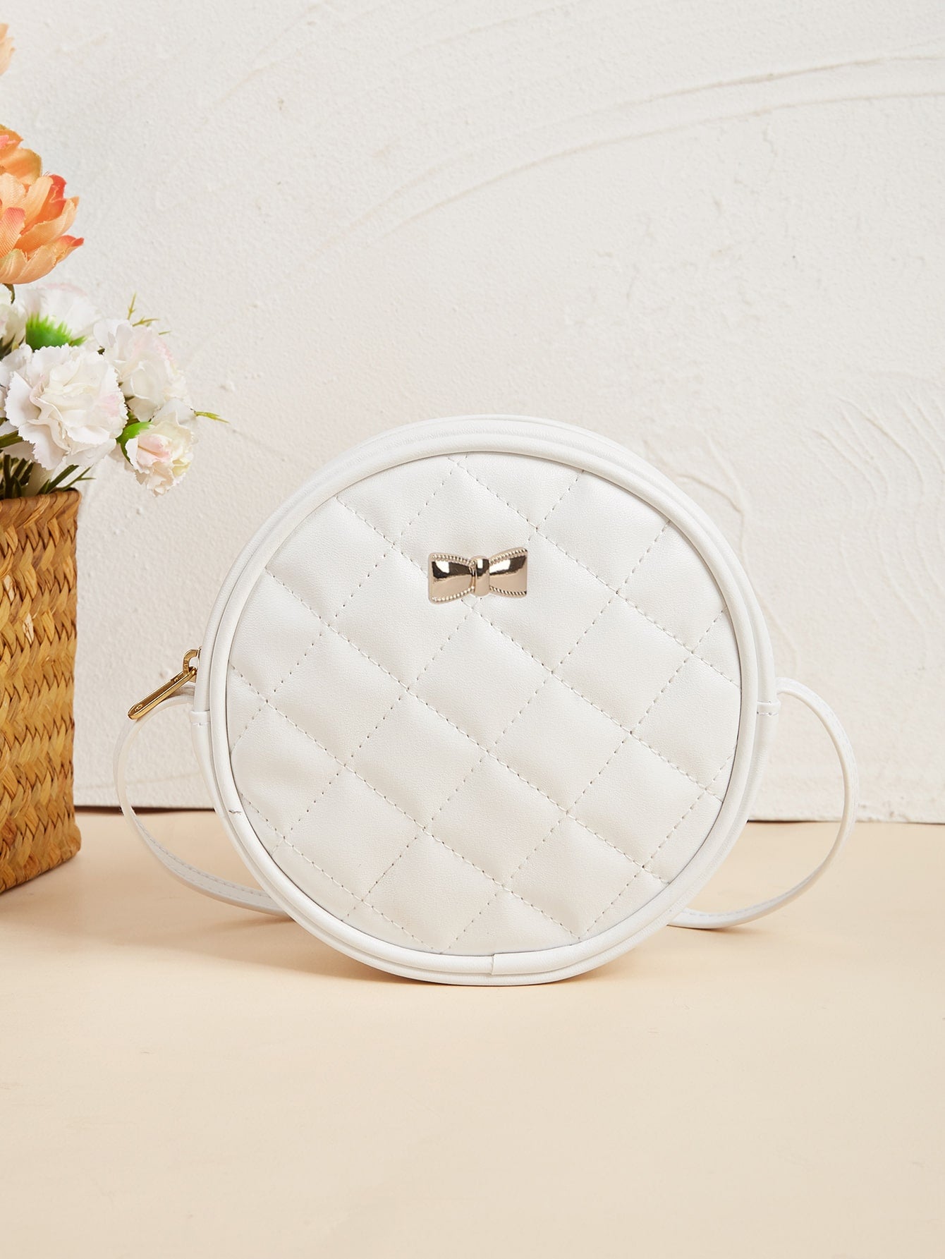 Girls Quilted Bow Decor Circle Bag