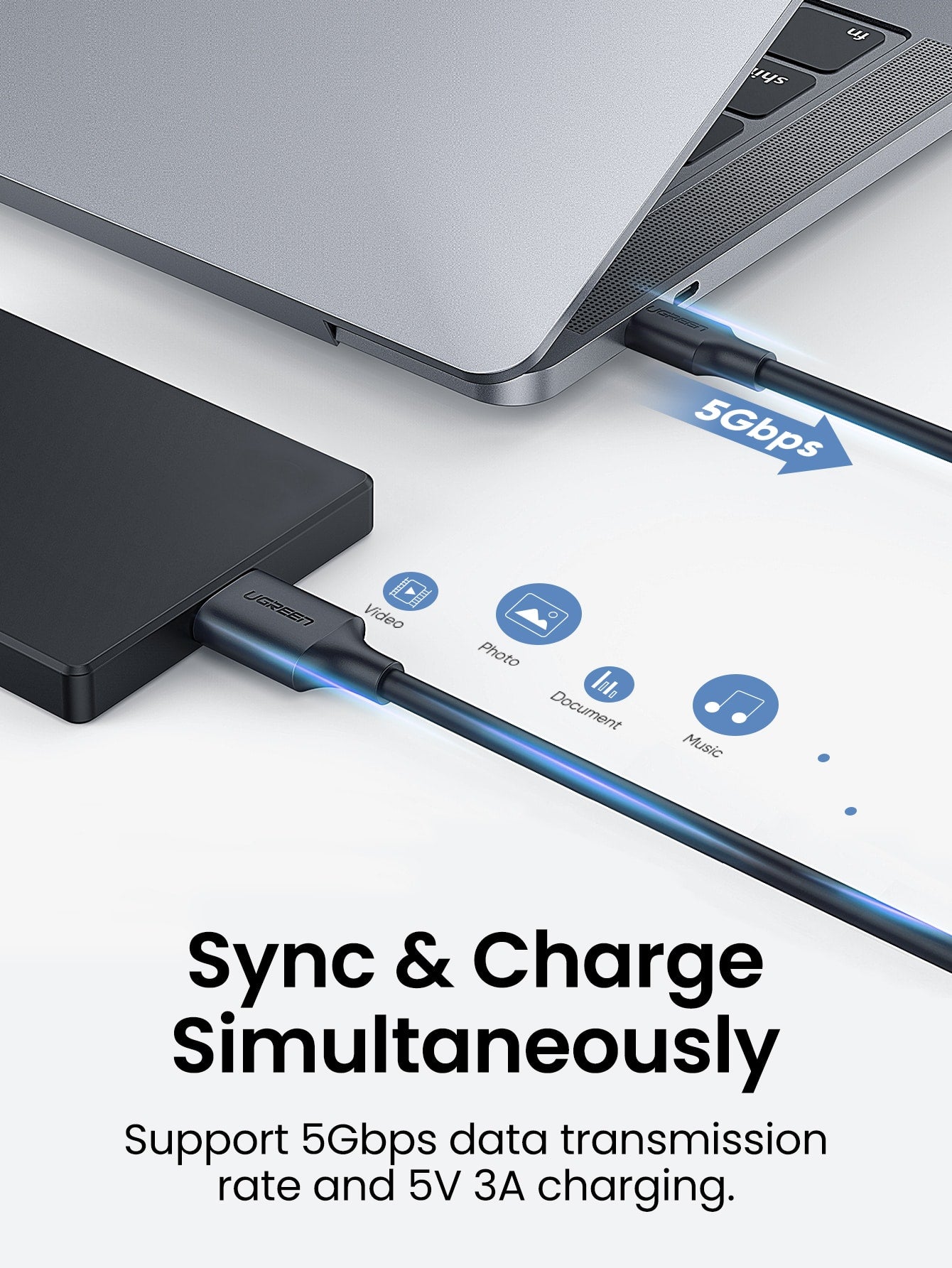 UGREEN 1pc Type C To Micro USB Hard Disk Cable