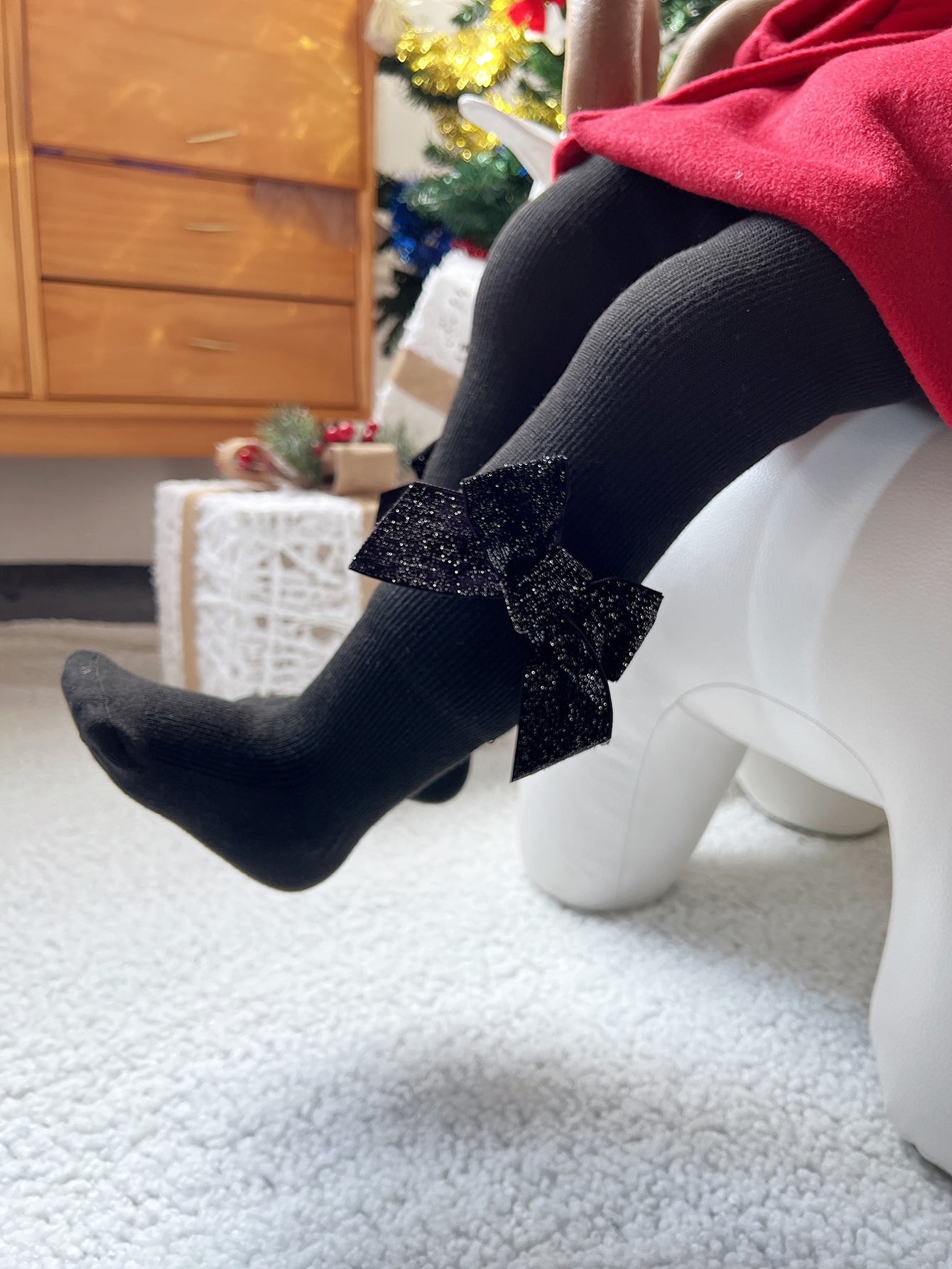 Girls Bow Decor Tights