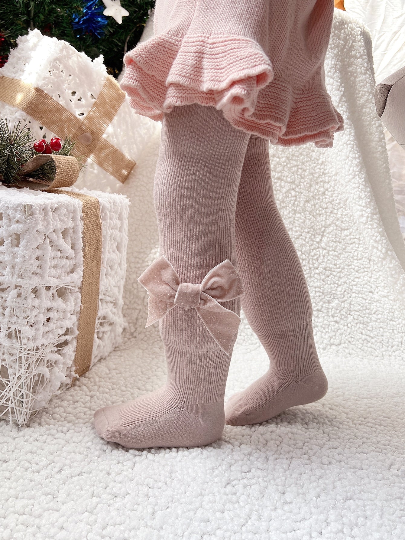 Girls Bow Decor Tights