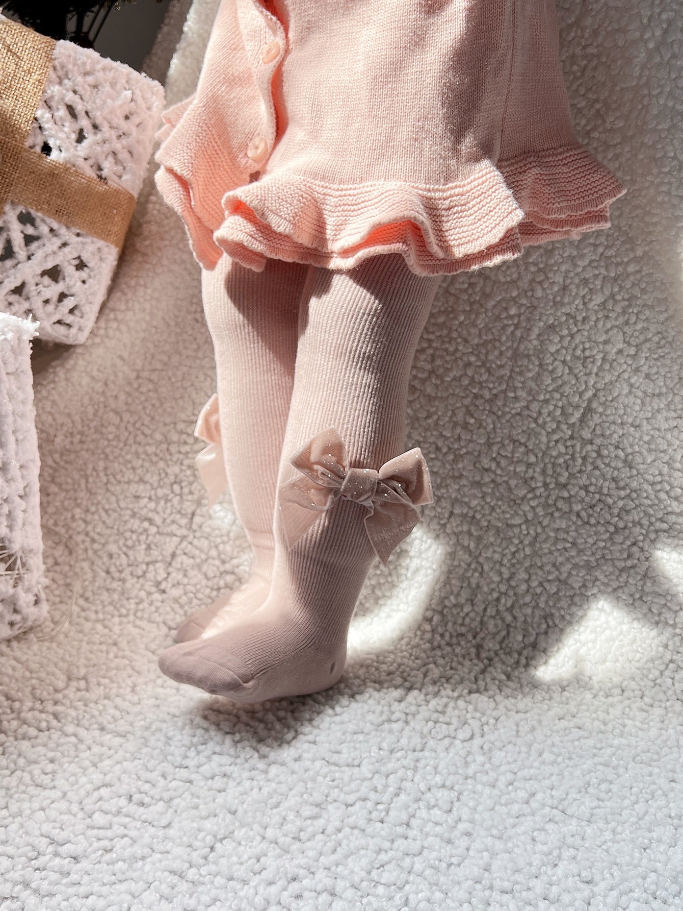 Girls Bow Decor Tights