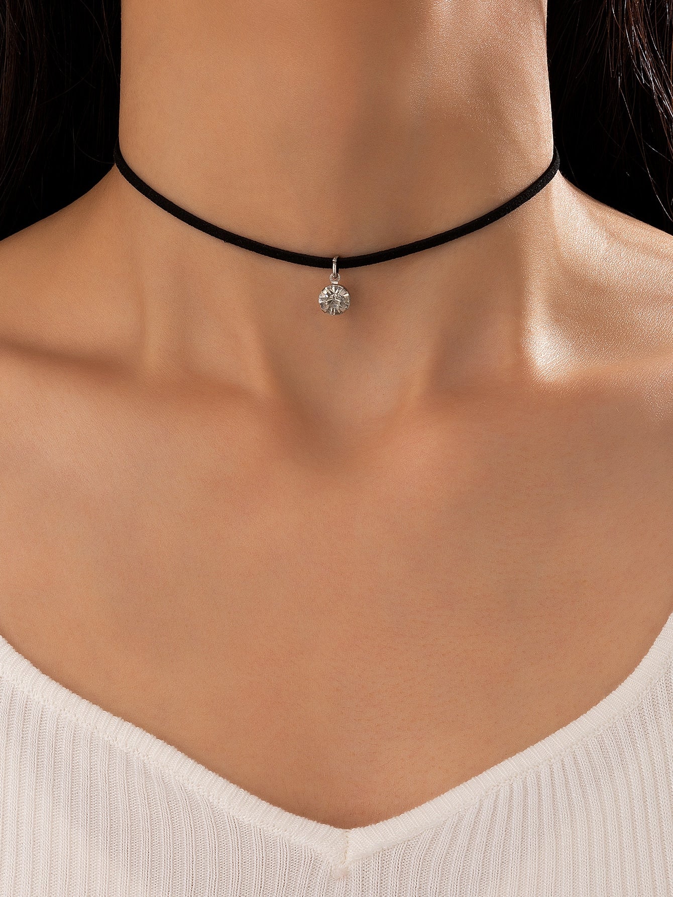 Cubic Zirconia Round Charm Necklace