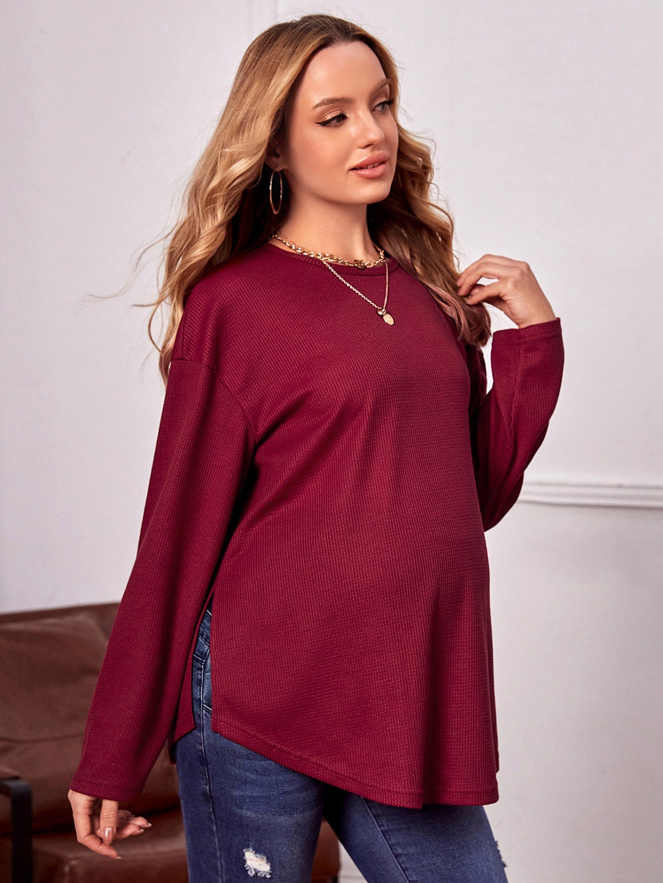 Maternity Drop Shoulder Rib knit Tee