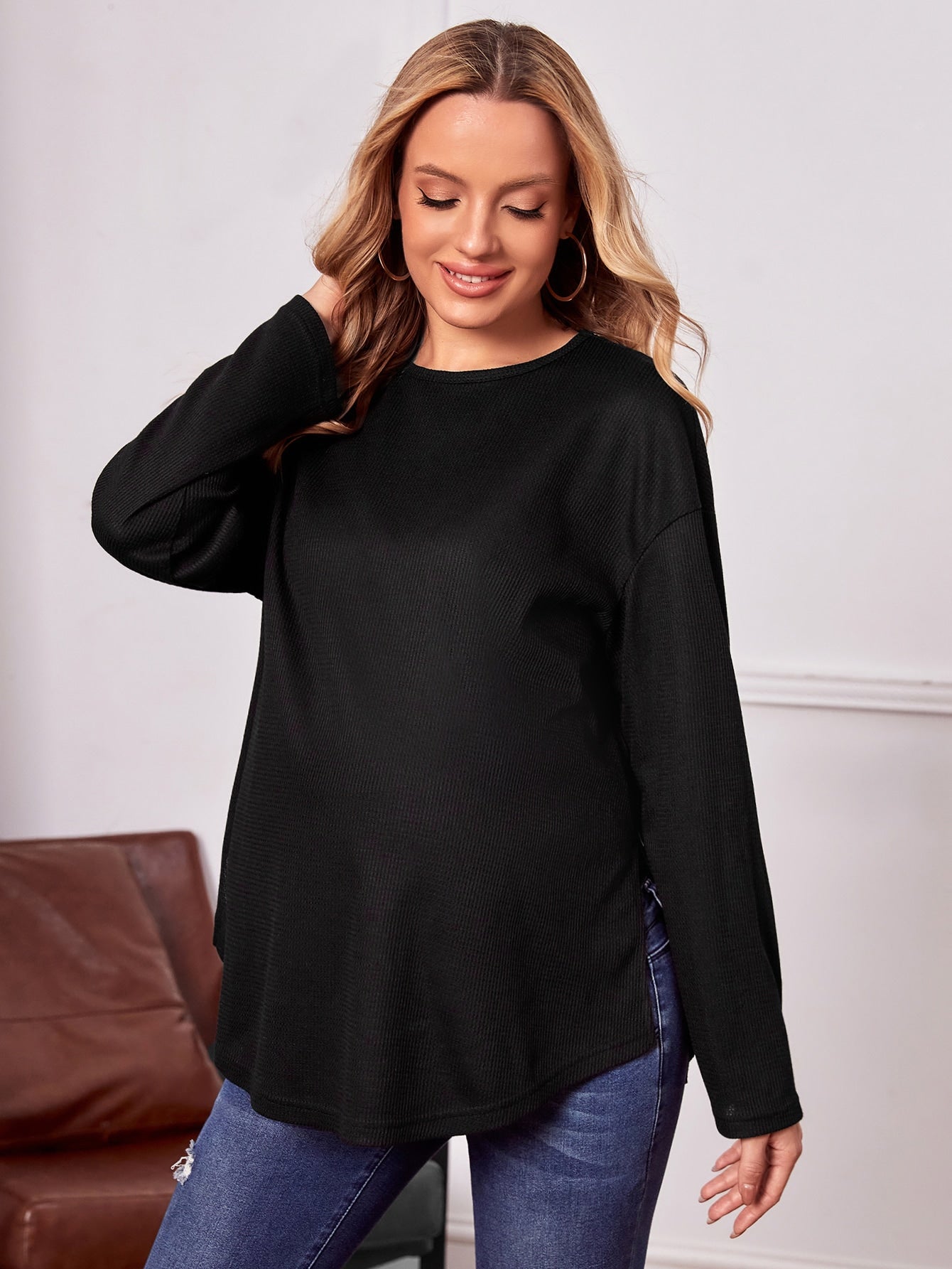 Maternity Drop Shoulder Rib knit Tee