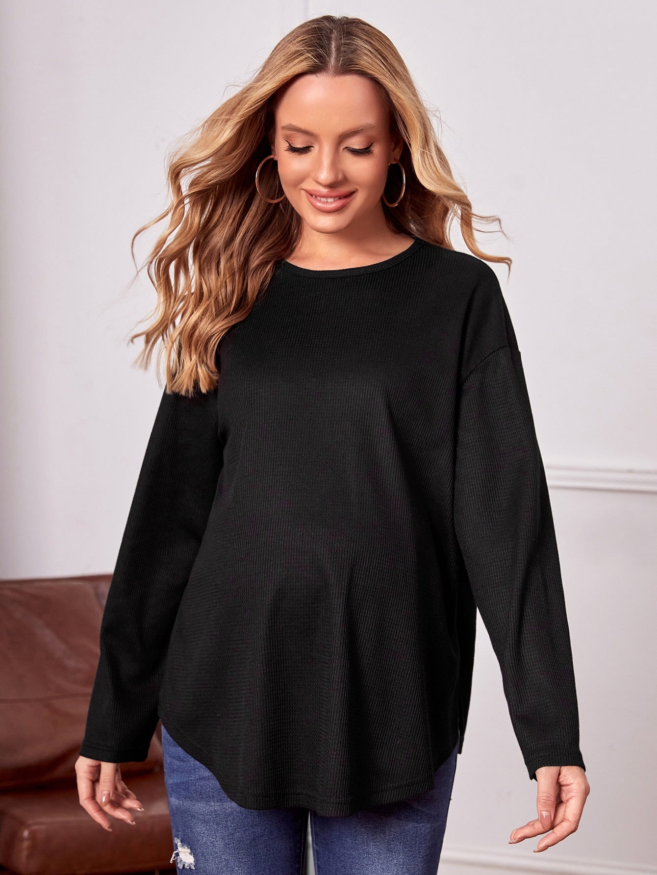Maternity Drop Shoulder Rib knit Tee