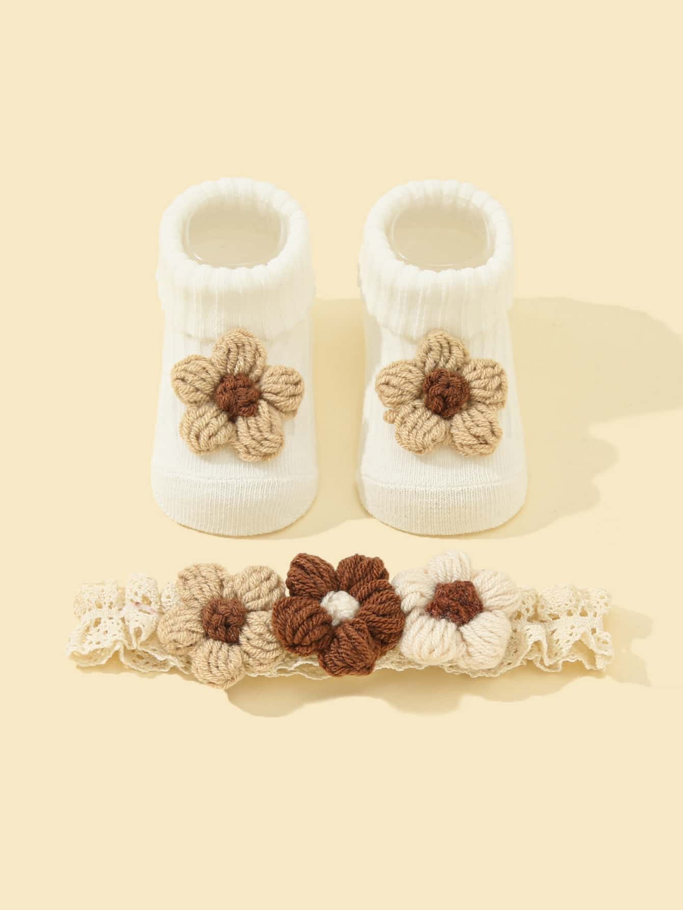 1pair Baby Floral Decor Socks 1pc Hair Band