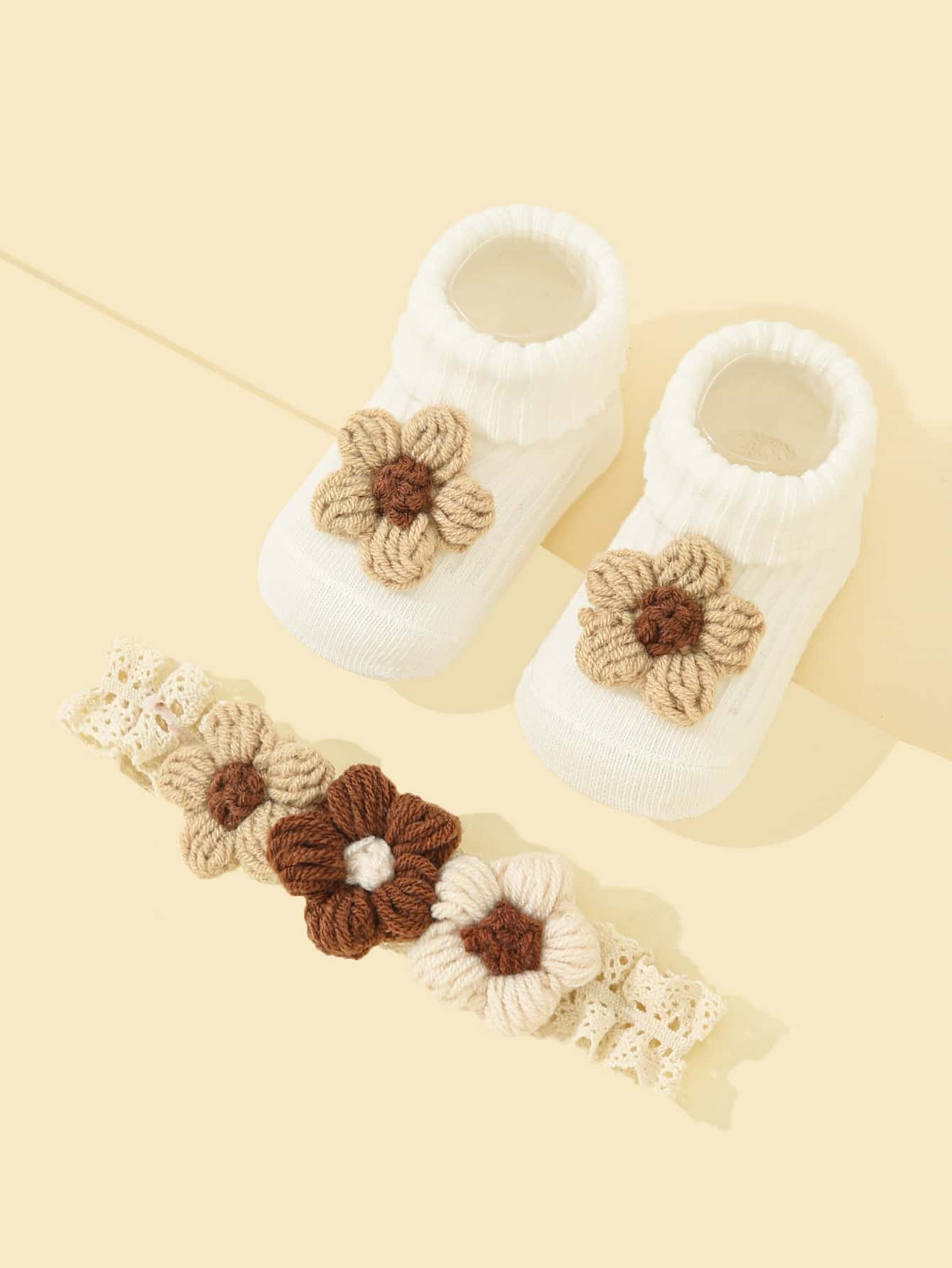 1pair Baby Floral Decor Socks 1pc Hair Band