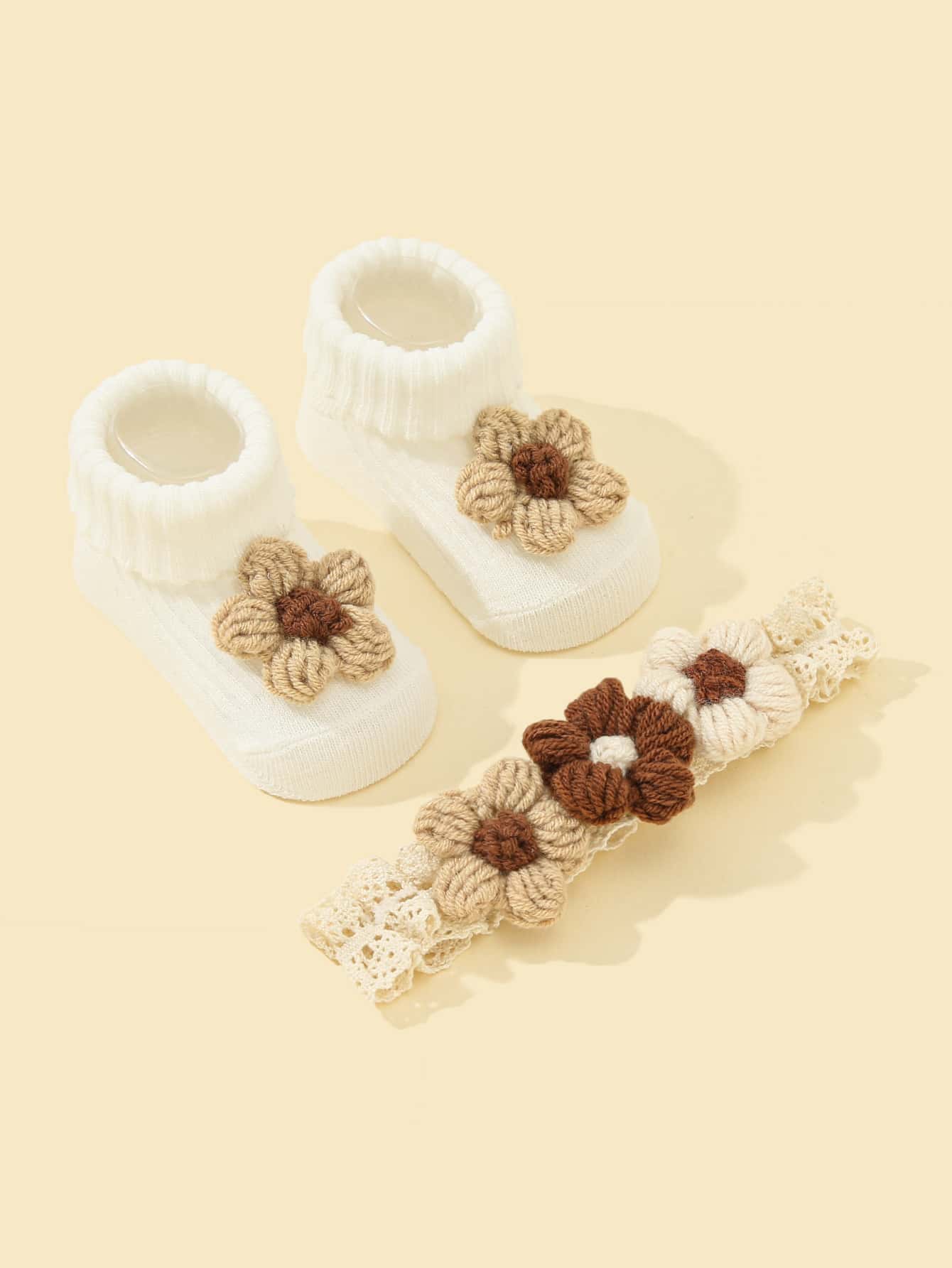 1pair Baby Floral Decor Socks 1pc Hair Band