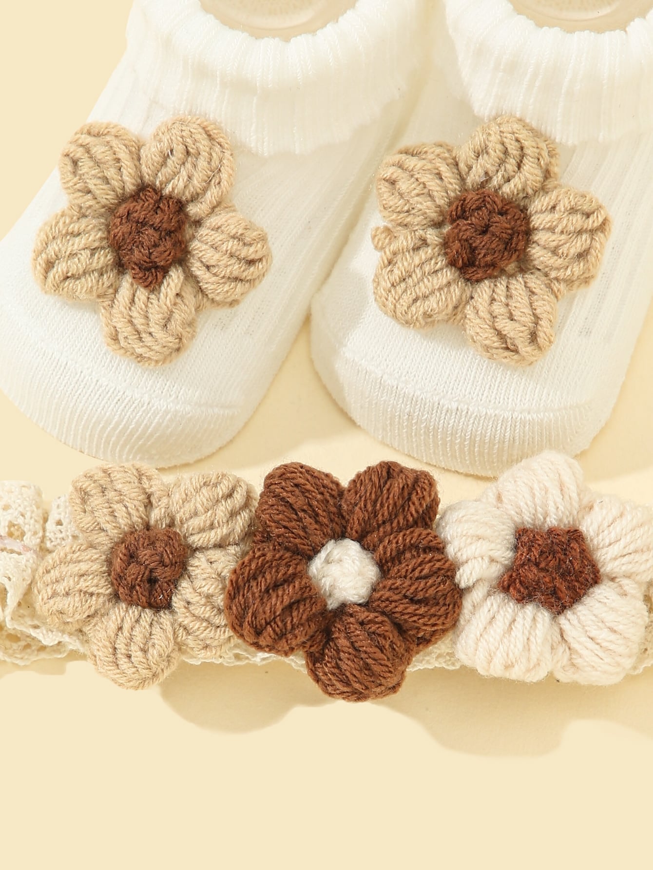 1pair Baby Floral Decor Socks 1pc Hair Band