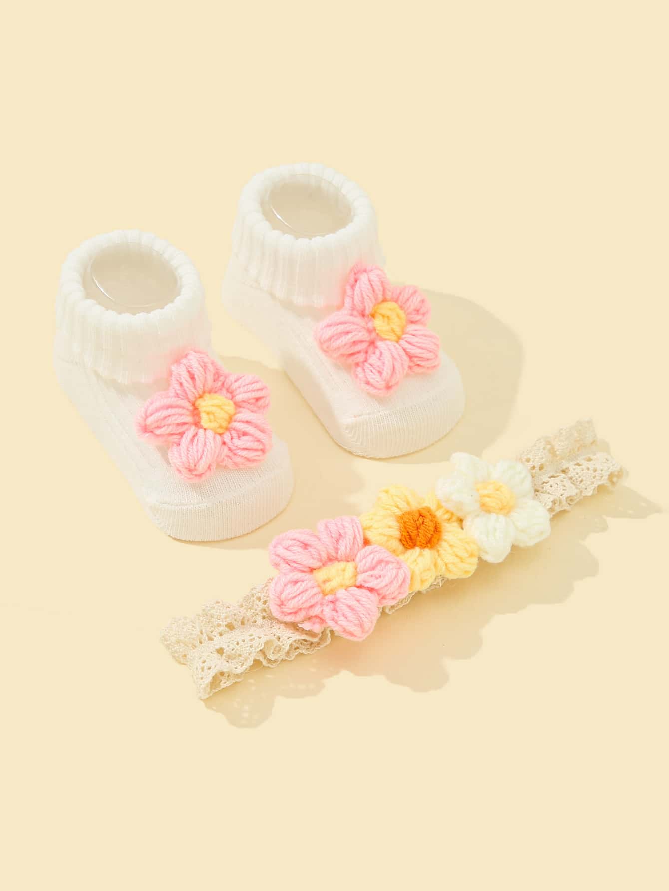 1pair Baby Floral Decor Socks 1pc Hair Band
