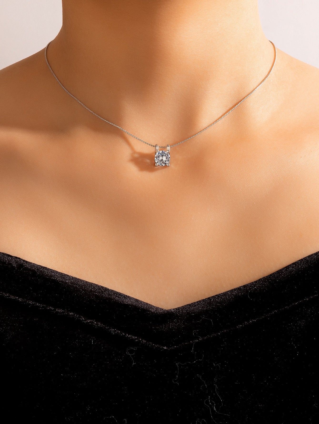 Cubic Zirconia Round Charm Necklace