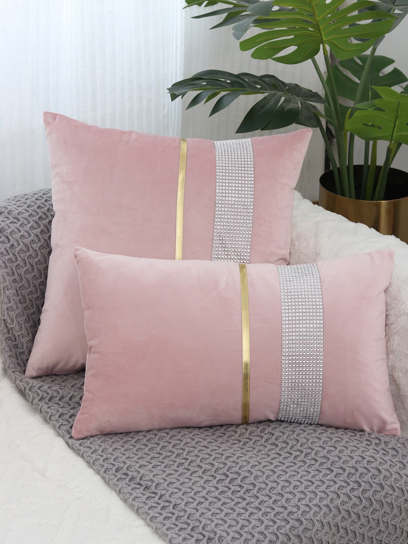 1pc Rhinestone Decor Cushion Cover Without Filler