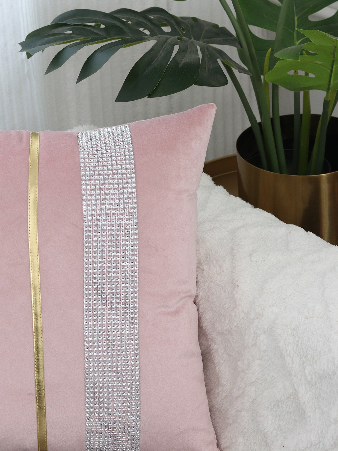 1pc Rhinestone Decor Cushion Cover Without Filler
