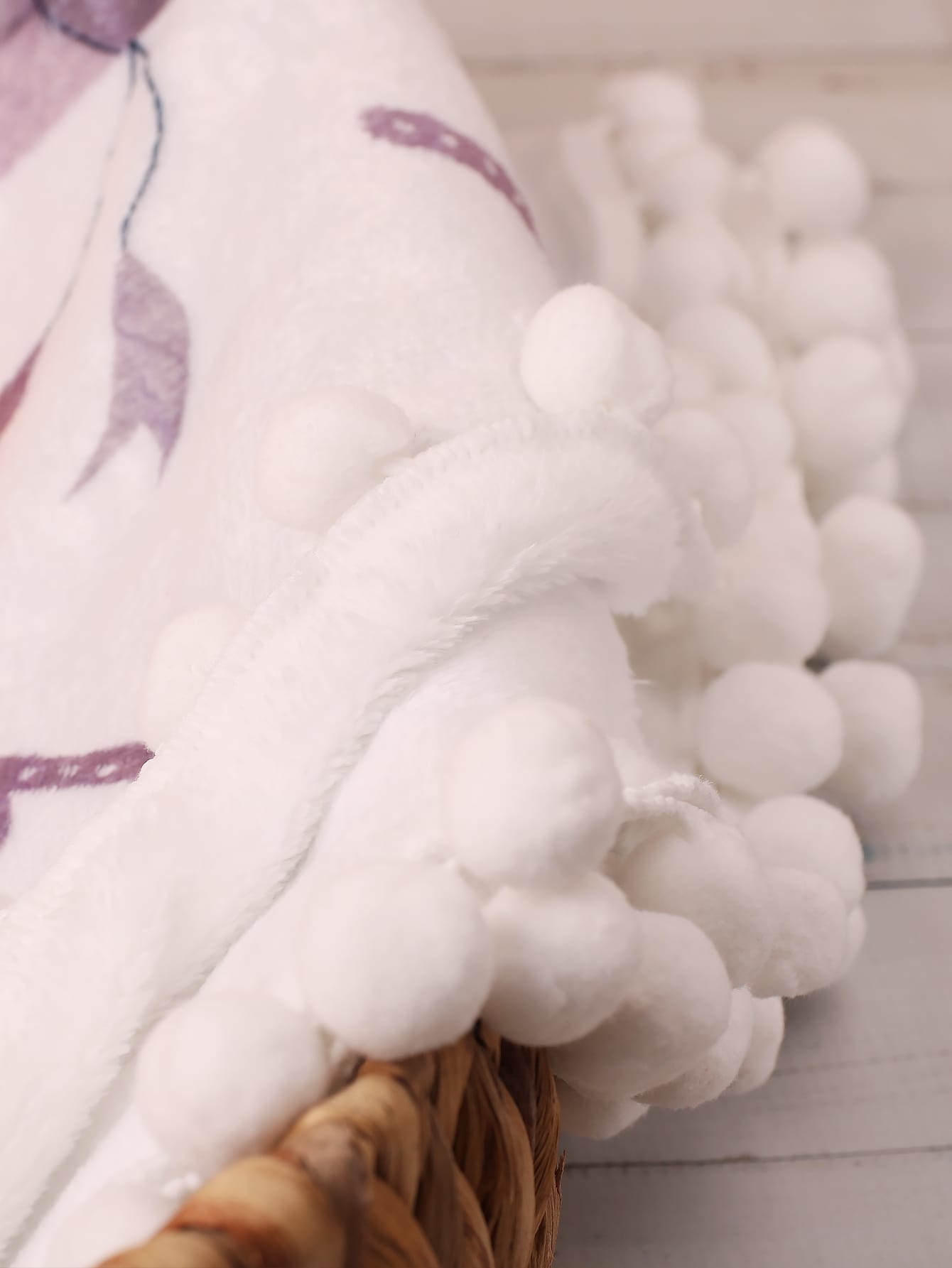 Newborn Photography Cartoon Graphic Pompom Trim Blanket With 2pcs Accessories