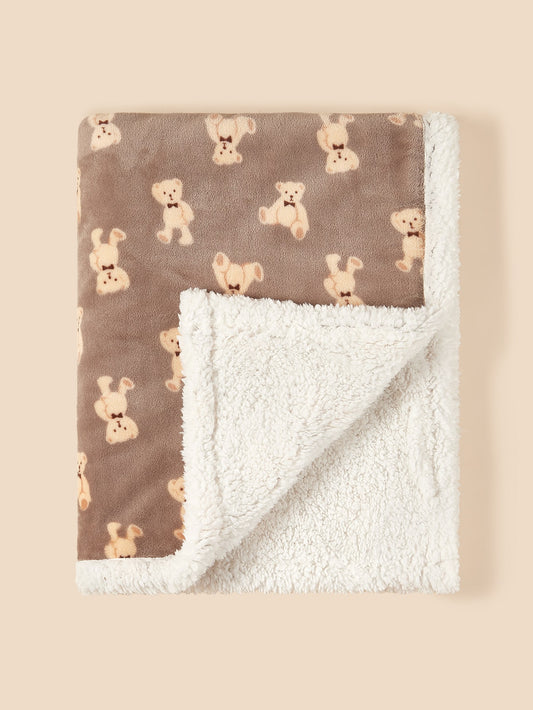1pc Baby Bear Pattern Plush Swaddling Blanket
