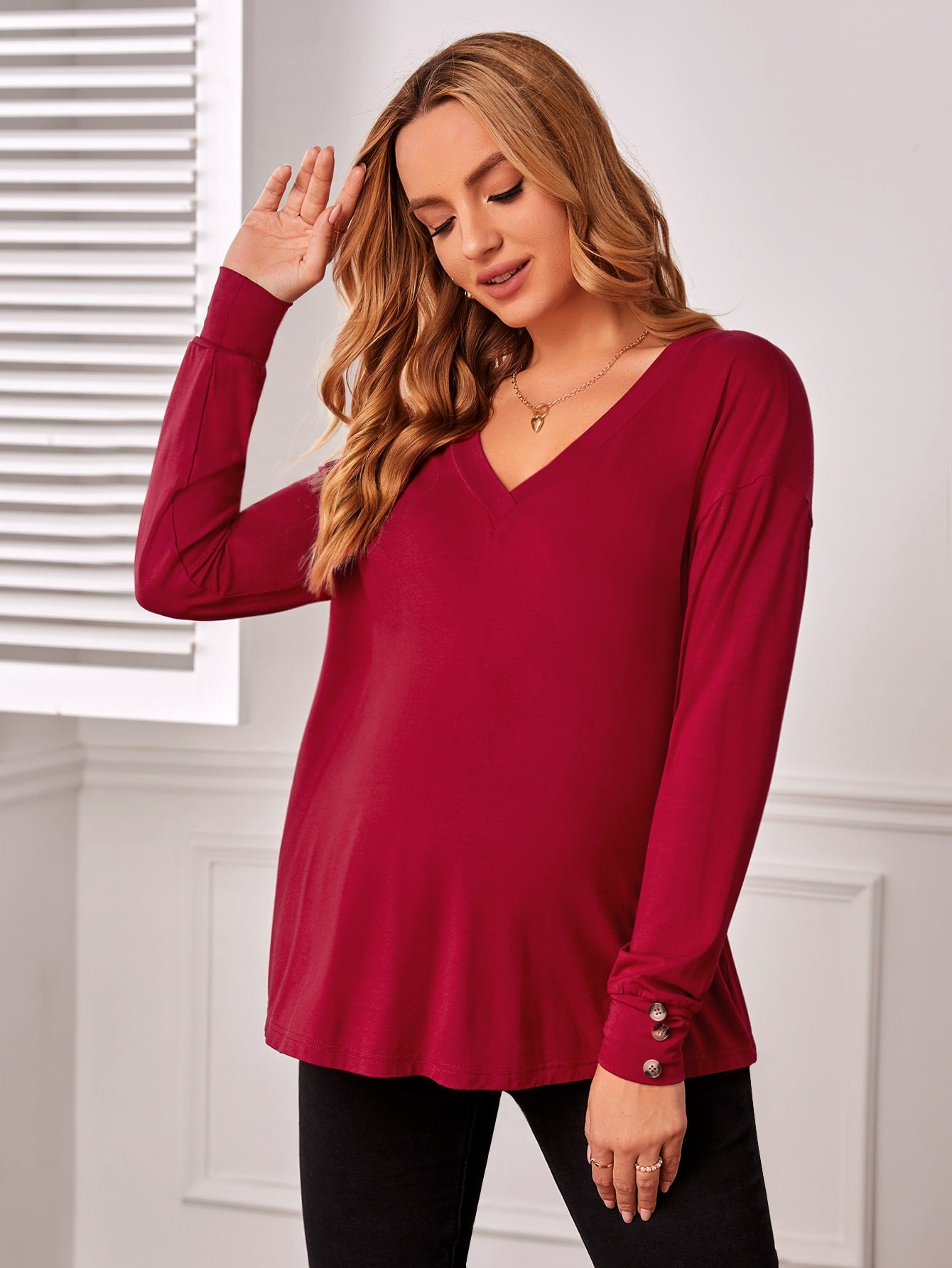 Maternity V Neck Button Detail Tee