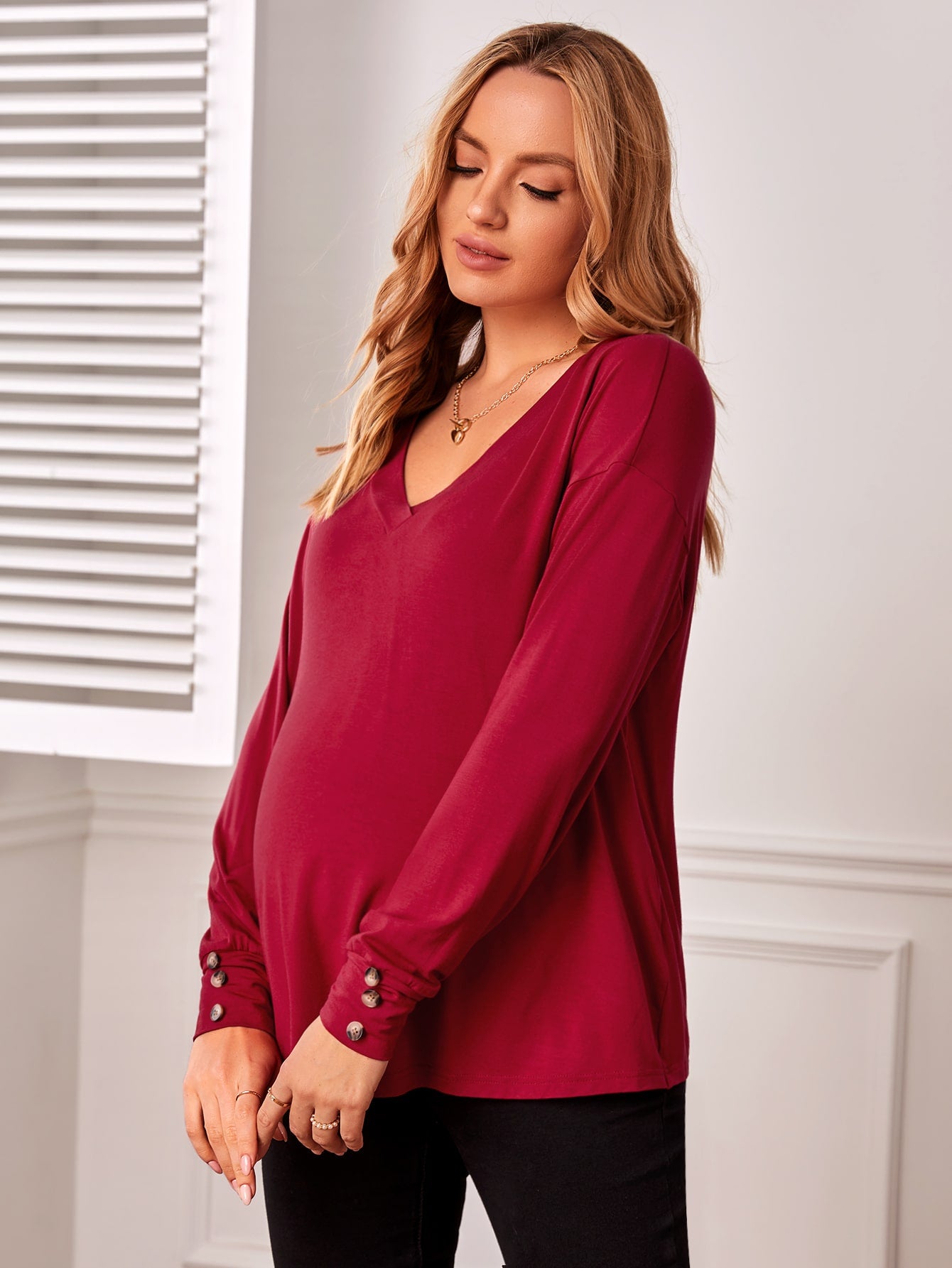 Maternity V Neck Button Detail Tee