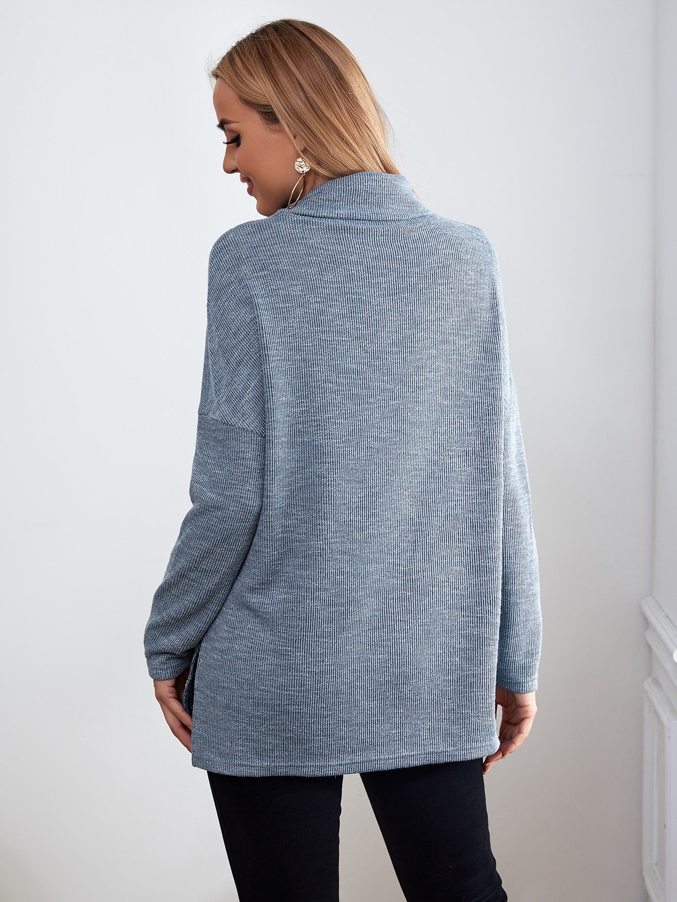 Maternity Turtle Neck Drop Shoulder Slit Hem Tee