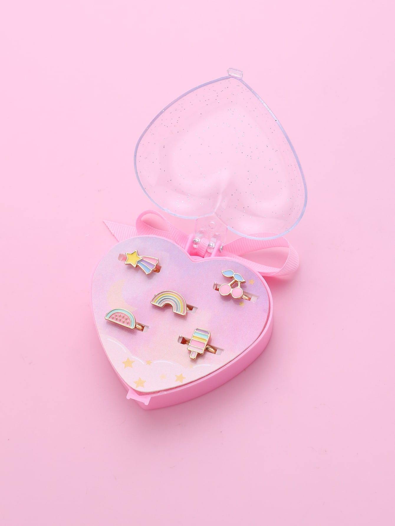 5pcs Girls Watermelon Cherry Decor Cuff Ring