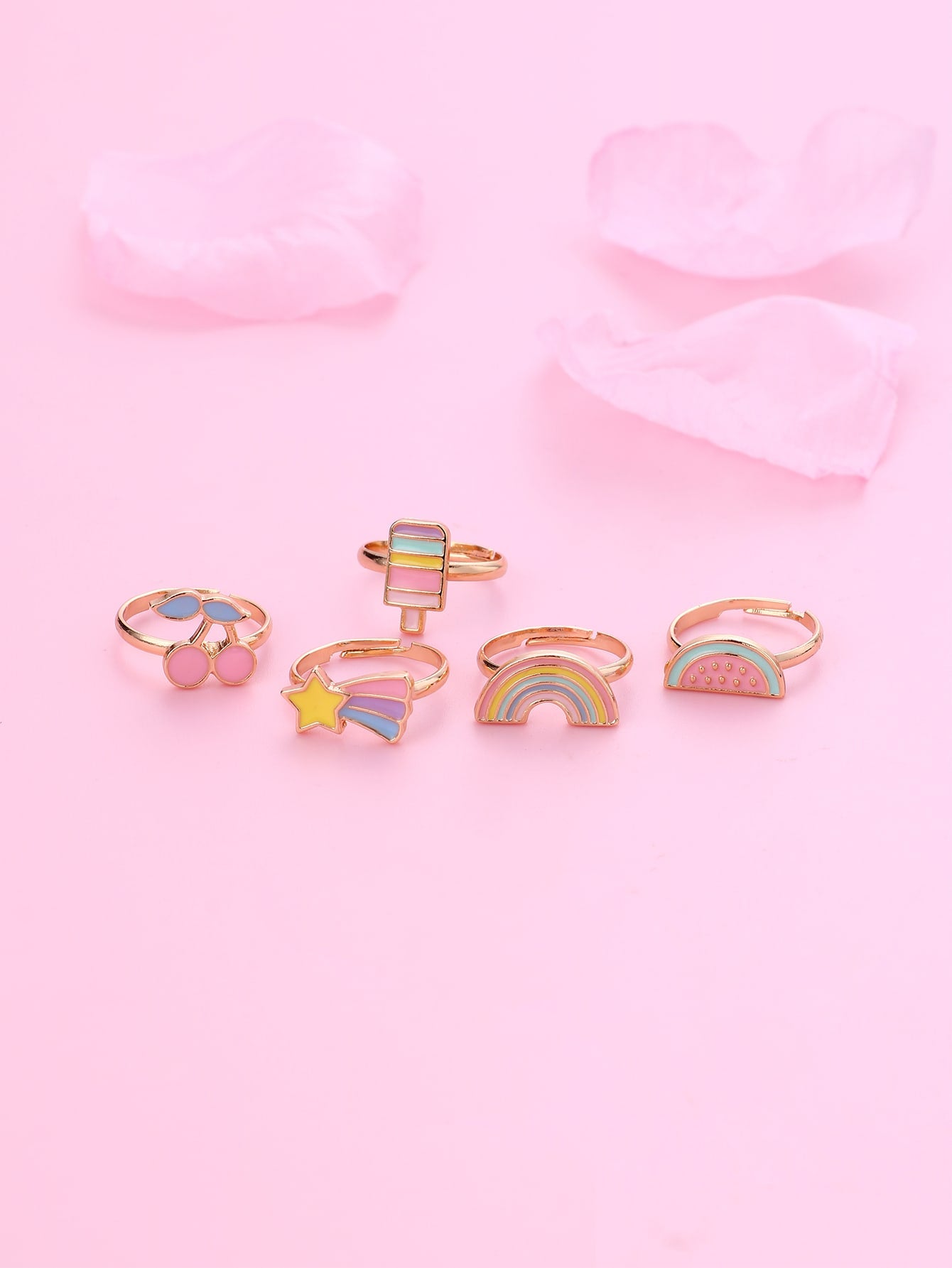 5pcs Girls Watermelon Cherry Decor Cuff Ring