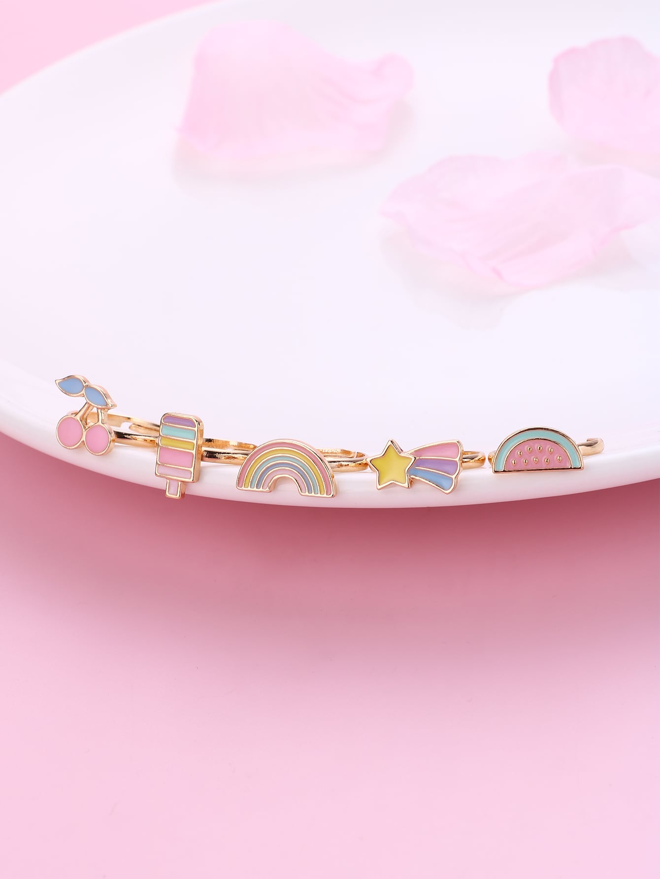 5pcs Girls Watermelon Cherry Decor Cuff Ring