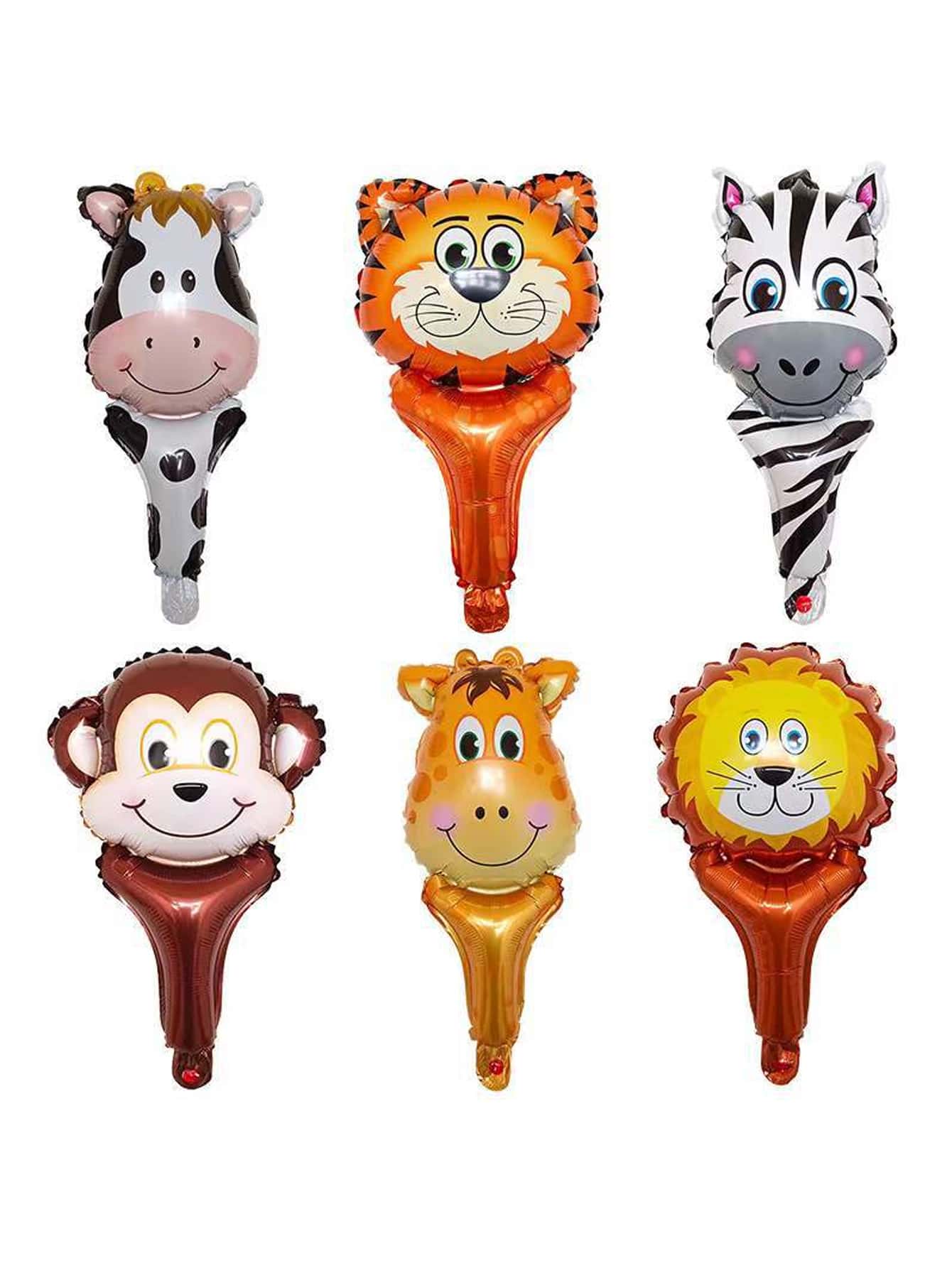 6pcs Cartoon Animal Shaped Decorative Balloon Cute Animal Handheld Stick Clapper Balloon For Birthday Party