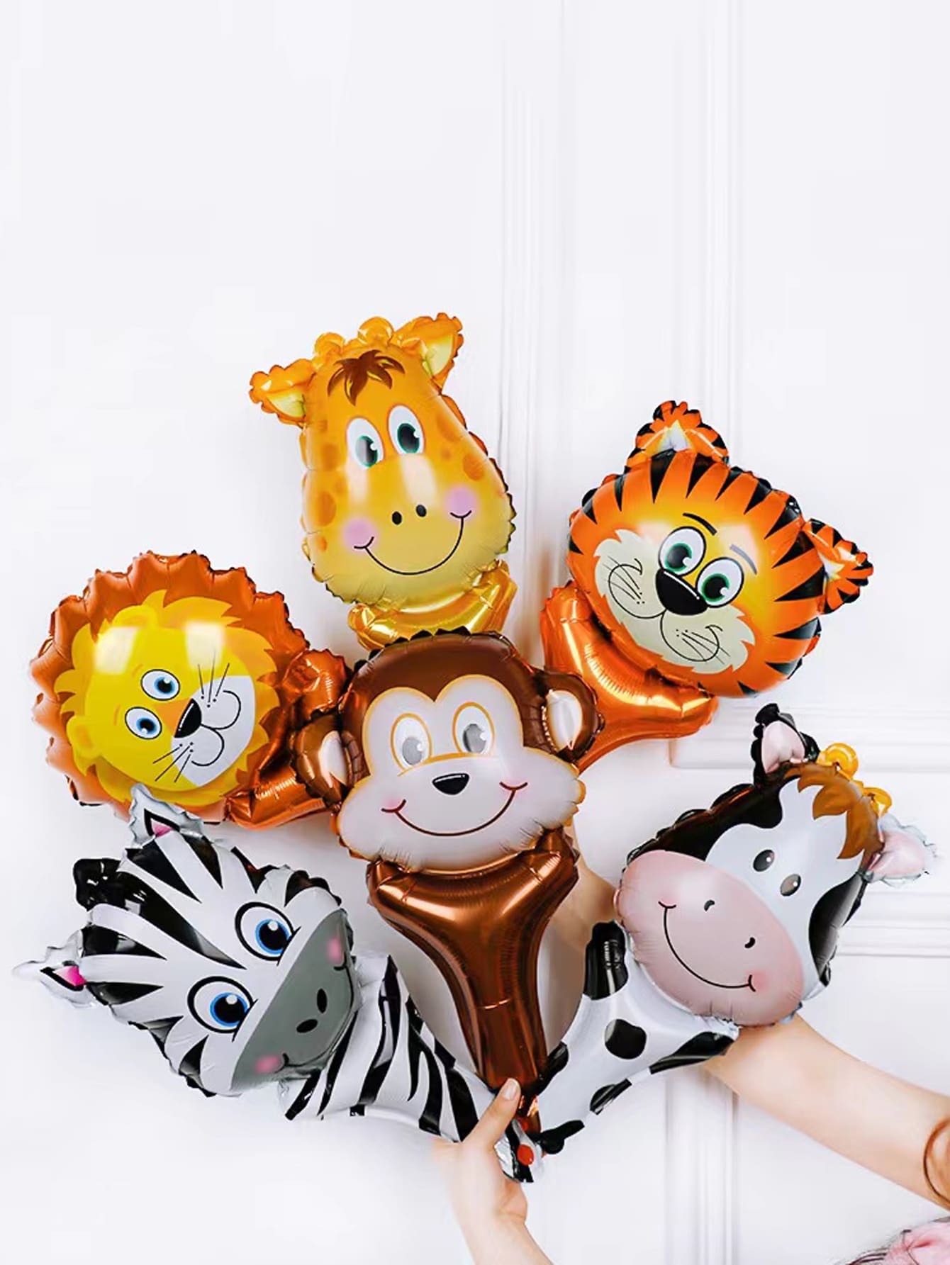 6pcs Cartoon Animal Shaped Decorative Balloon Cute Animal Handheld Stick Clapper Balloon For Birthday Party