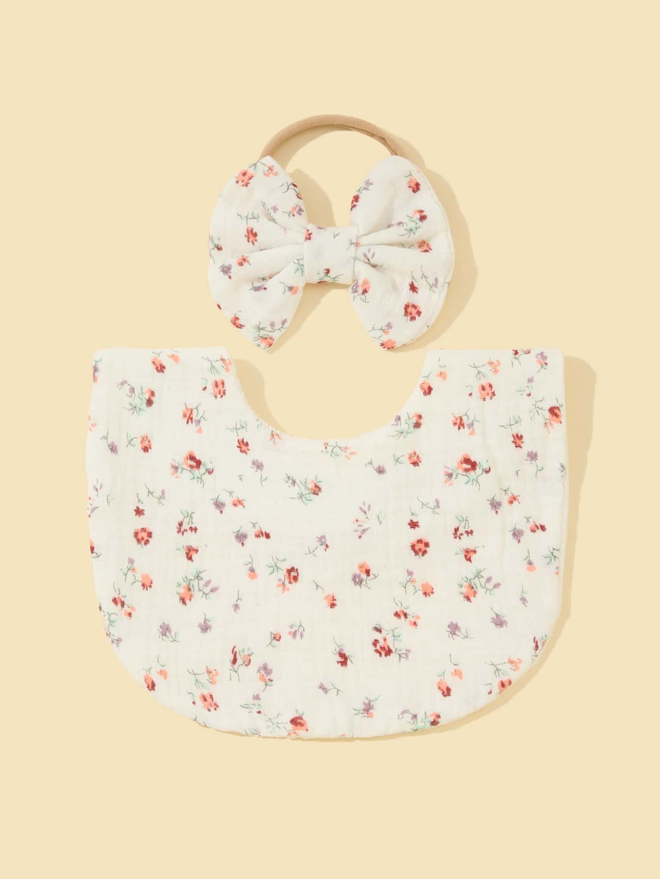 1pc Baby Ditsy Floral Print Bib 1pc Hair Band