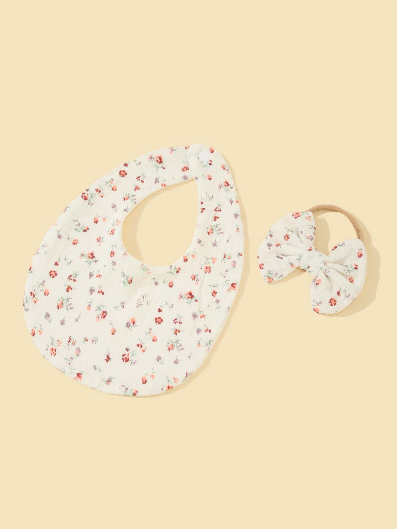 1pc Baby Ditsy Floral Print Bib 1pc Hair Band