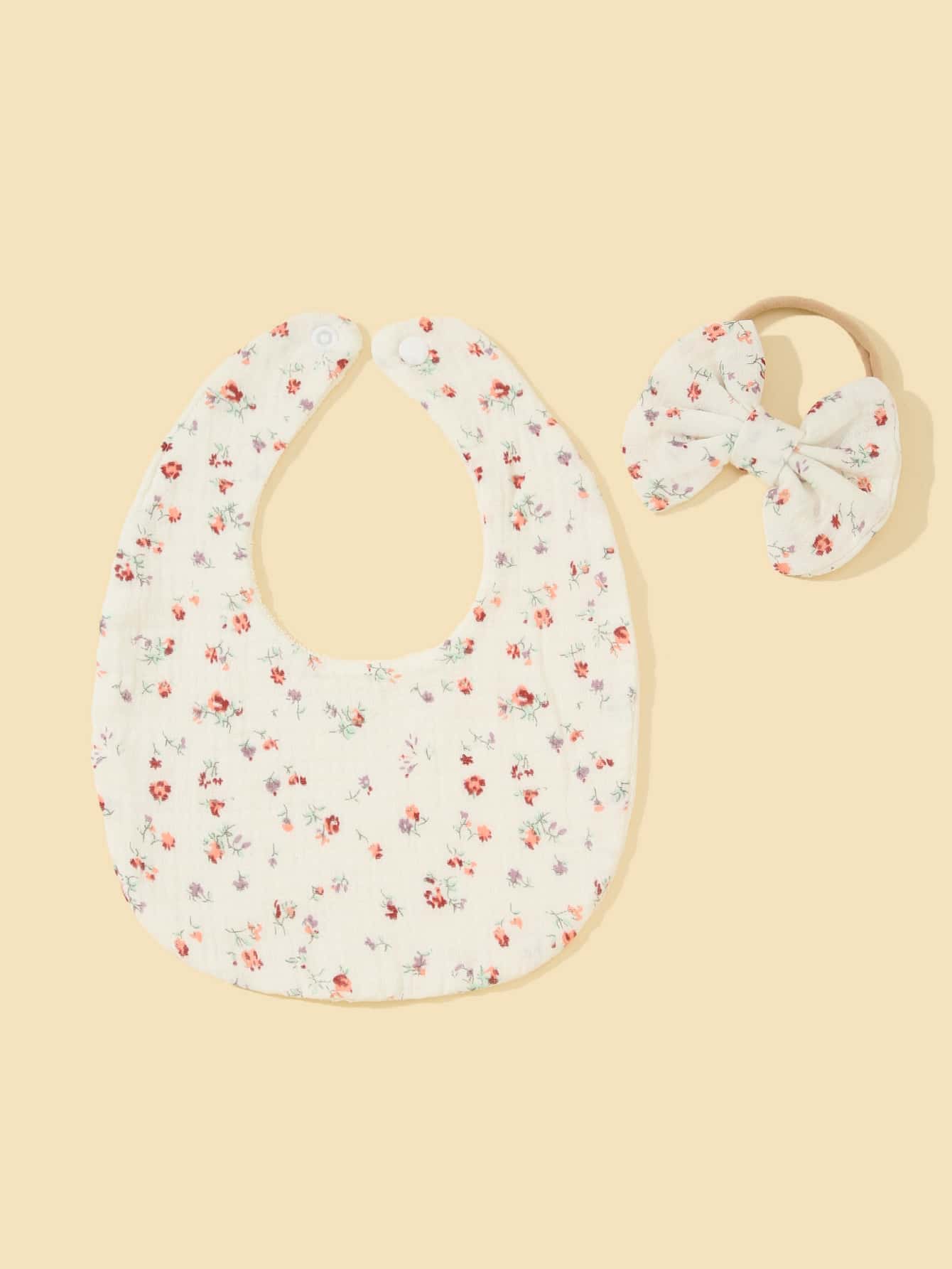 1pc Baby Ditsy Floral Print Bib 1pc Hair Band