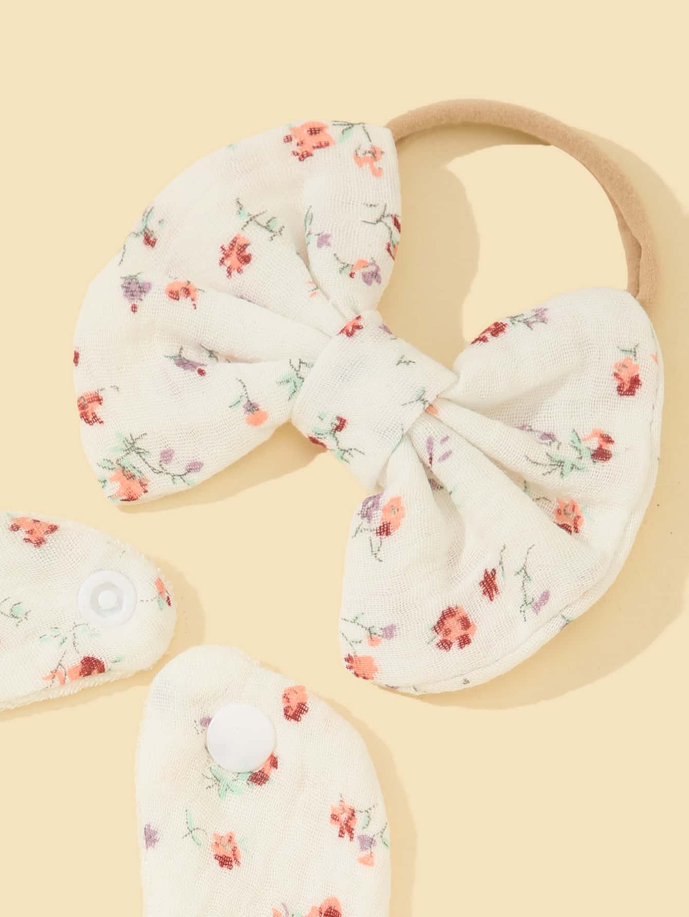 1pc Baby Ditsy Floral Print Bib 1pc Hair Band