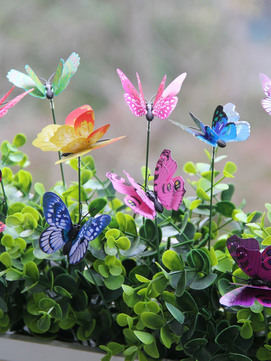 10pcs Butterfly Decor Random Decorative Garden Stake Colorful Butterfly Plant Decoration For Garden Household