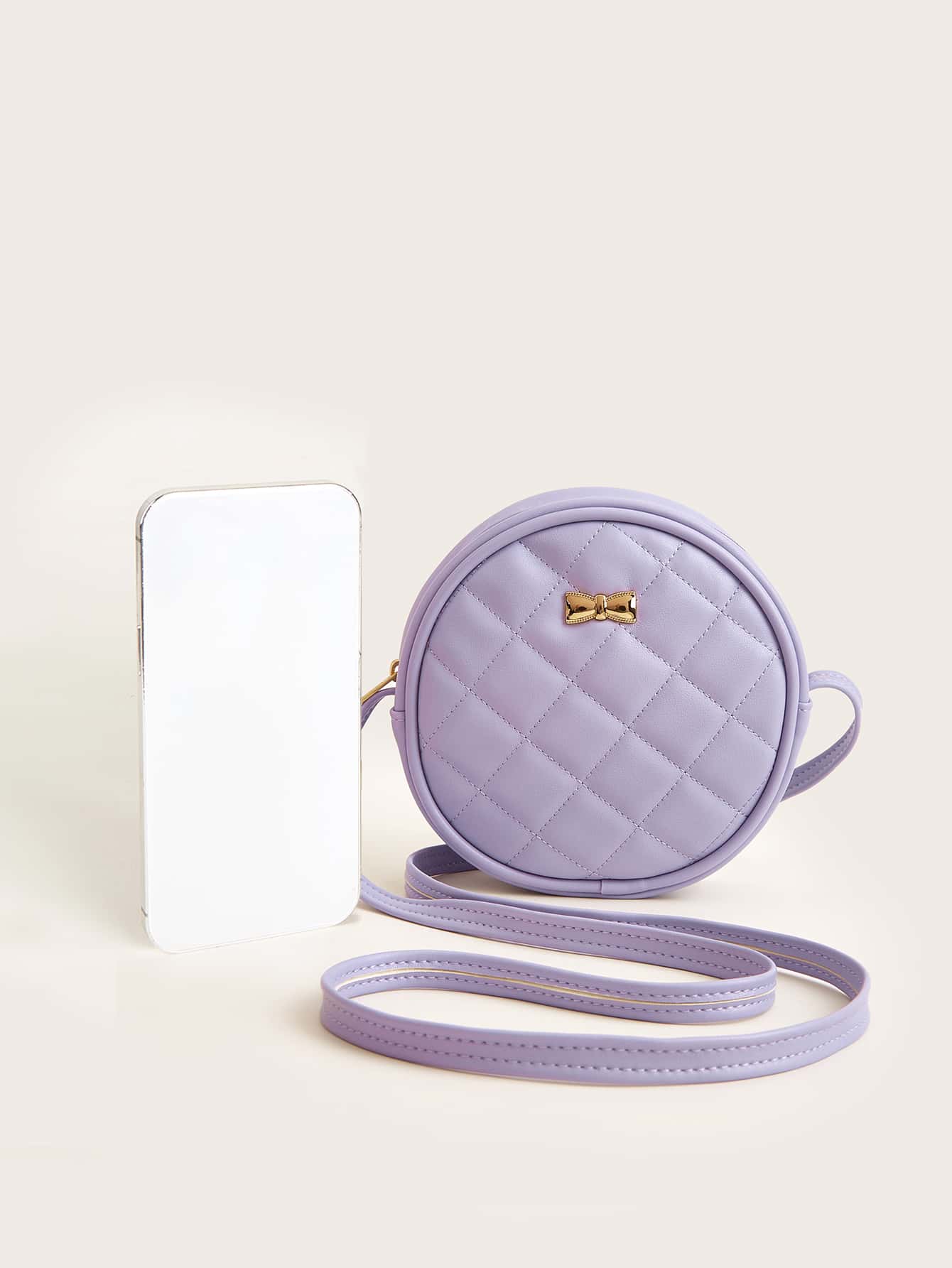 Girls Quilted Bow Decor Circle Bag