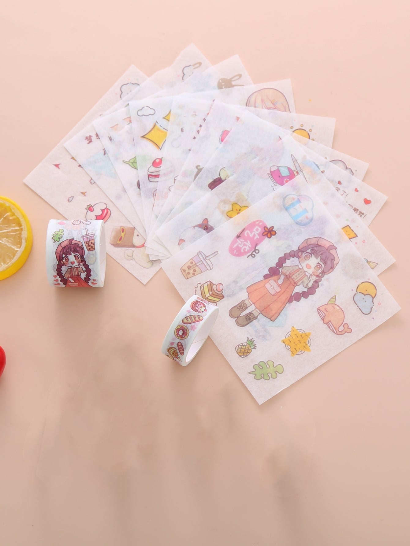 1box Cartoon Graphic Sticker Washi Tape