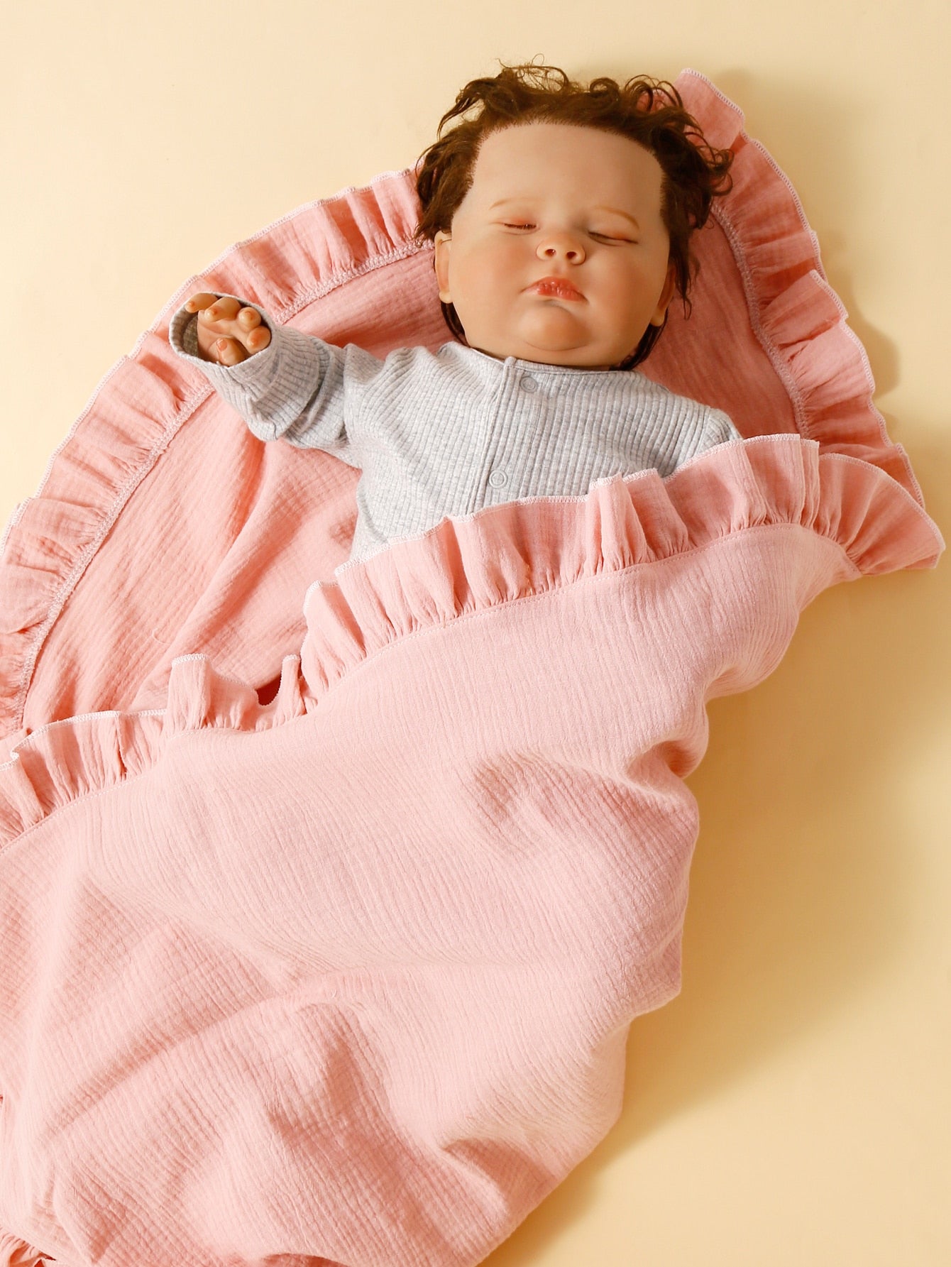 1pc Baby Ruffle Trim Swaddling Blanket