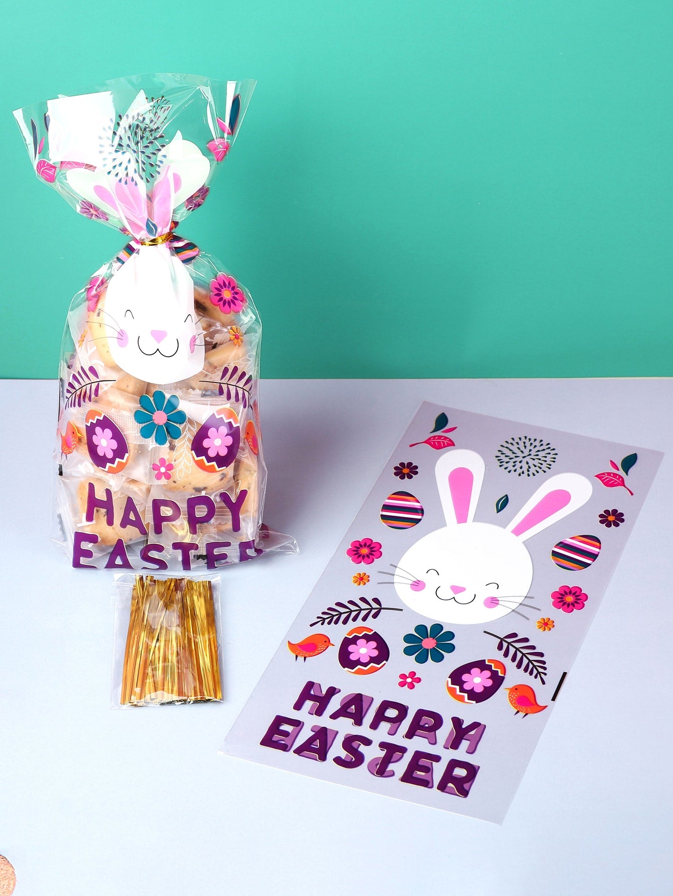 50pcs Easter Rabbit Slogan Graphic Packaging Bag