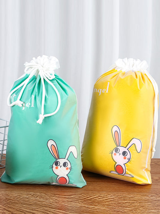 4pcs Cartoon Rabbit Print Drawstring Gift Bag Cute Plastic Bag For Party Gift Storage Double Layer Storage Bag For Holiday Party