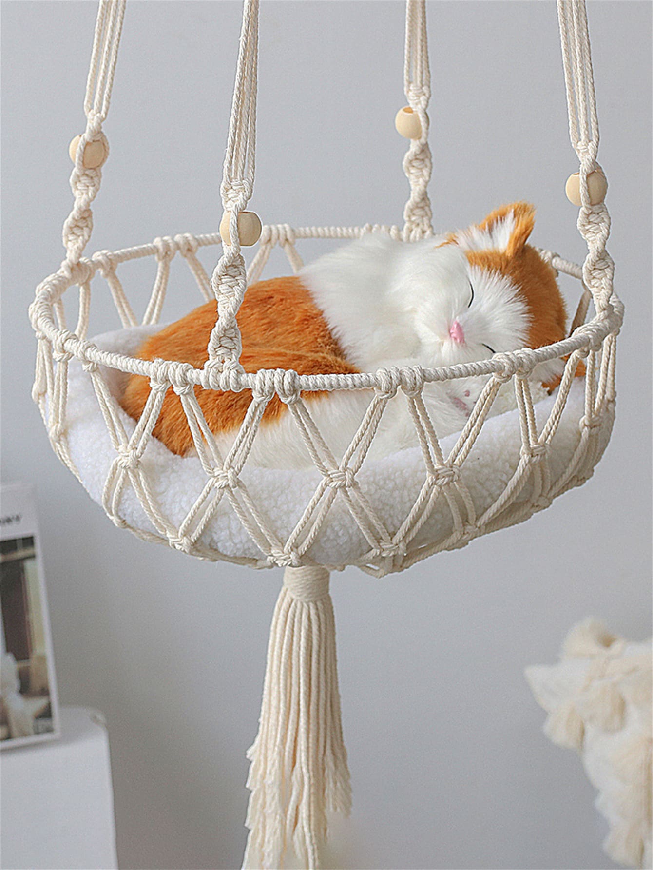 1pc Fabric Macrame Bag White Multifunction Hollow Hanging Decoration For Living Home