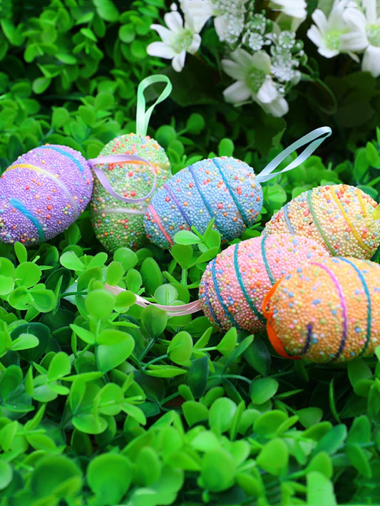 6pcs set Easter Egg Design Fidget Toy Modern Color Block Egg Shaped Hanging Toy For Holiday