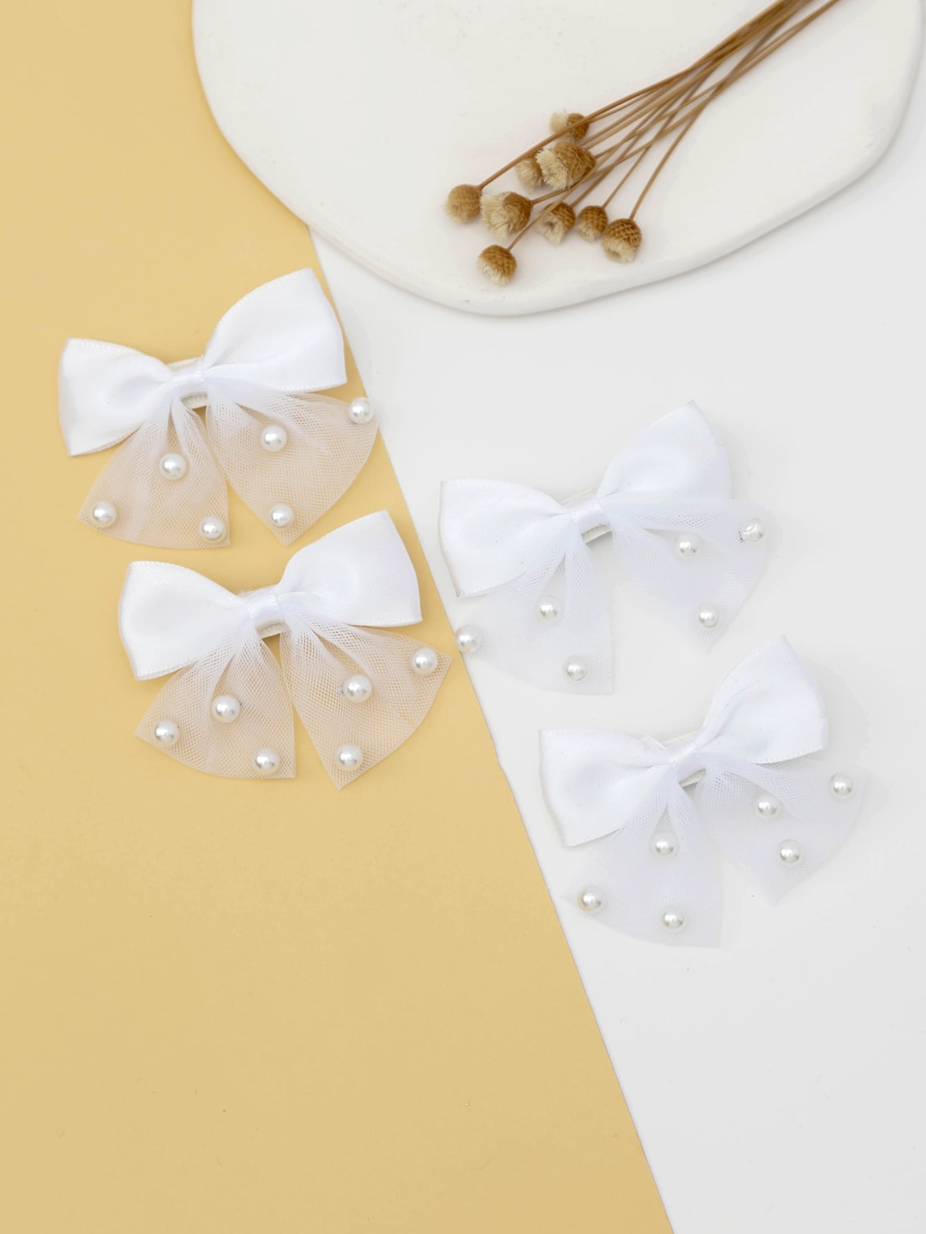 4pcs Toddler Girls Bow & Faux Pearl Decor Fashionable Hair Clip For Daily Decoration