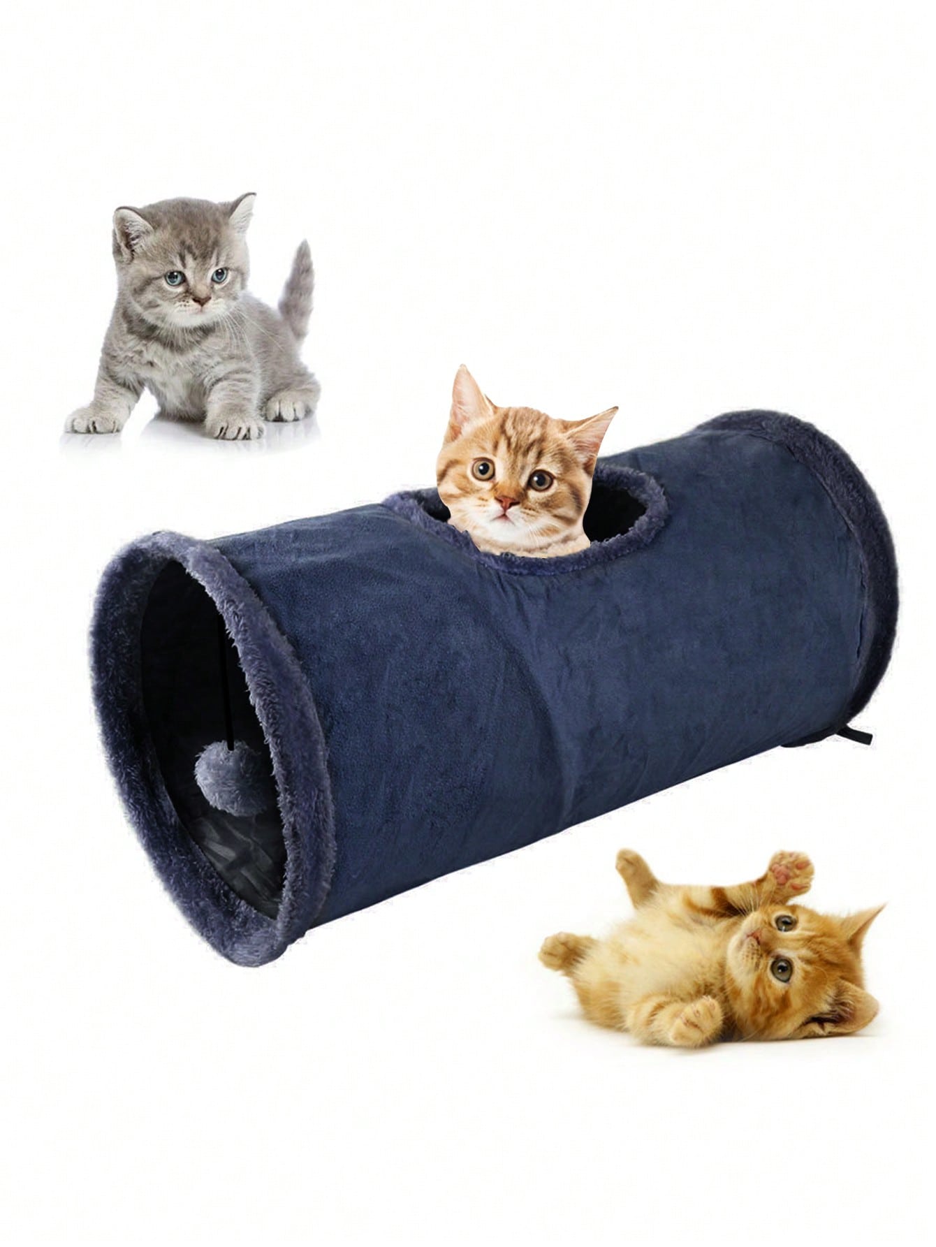 1pc Foldable Pom Pom Decor Cat Tunnel For Cat For Play