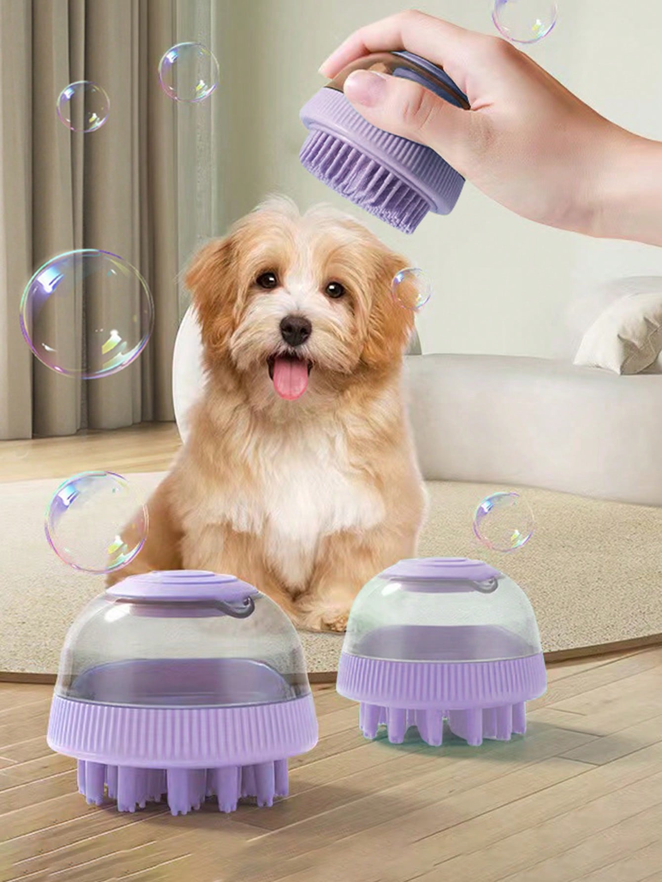 1pc Refillable Pet Bath Massage Brush With 1pc Replacement Head For Cat And Dog For Cleaning
