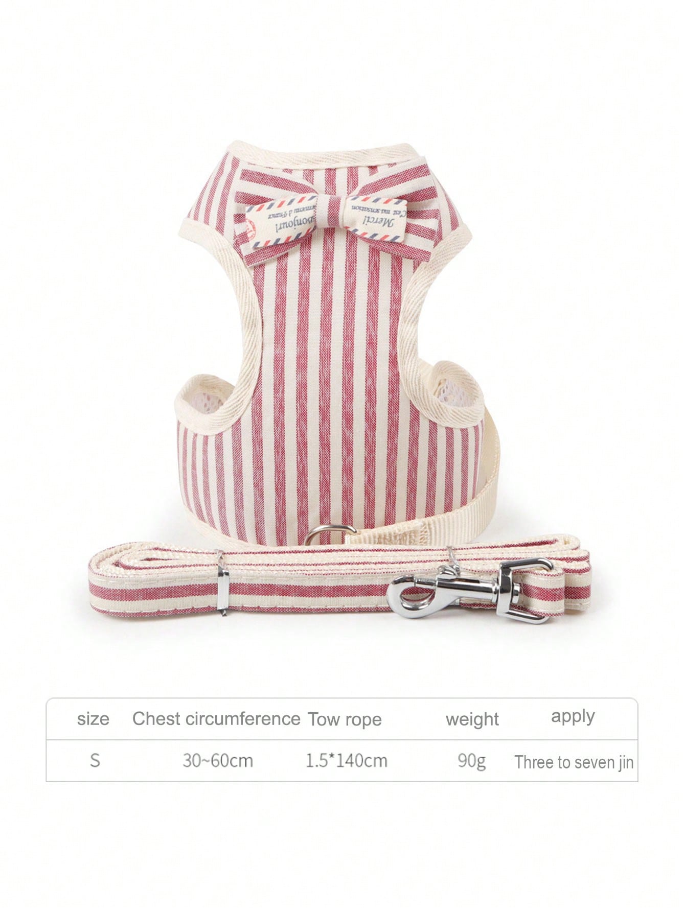 1pc Striped Pattern Bow Decor Cat Harness 1pc Leash