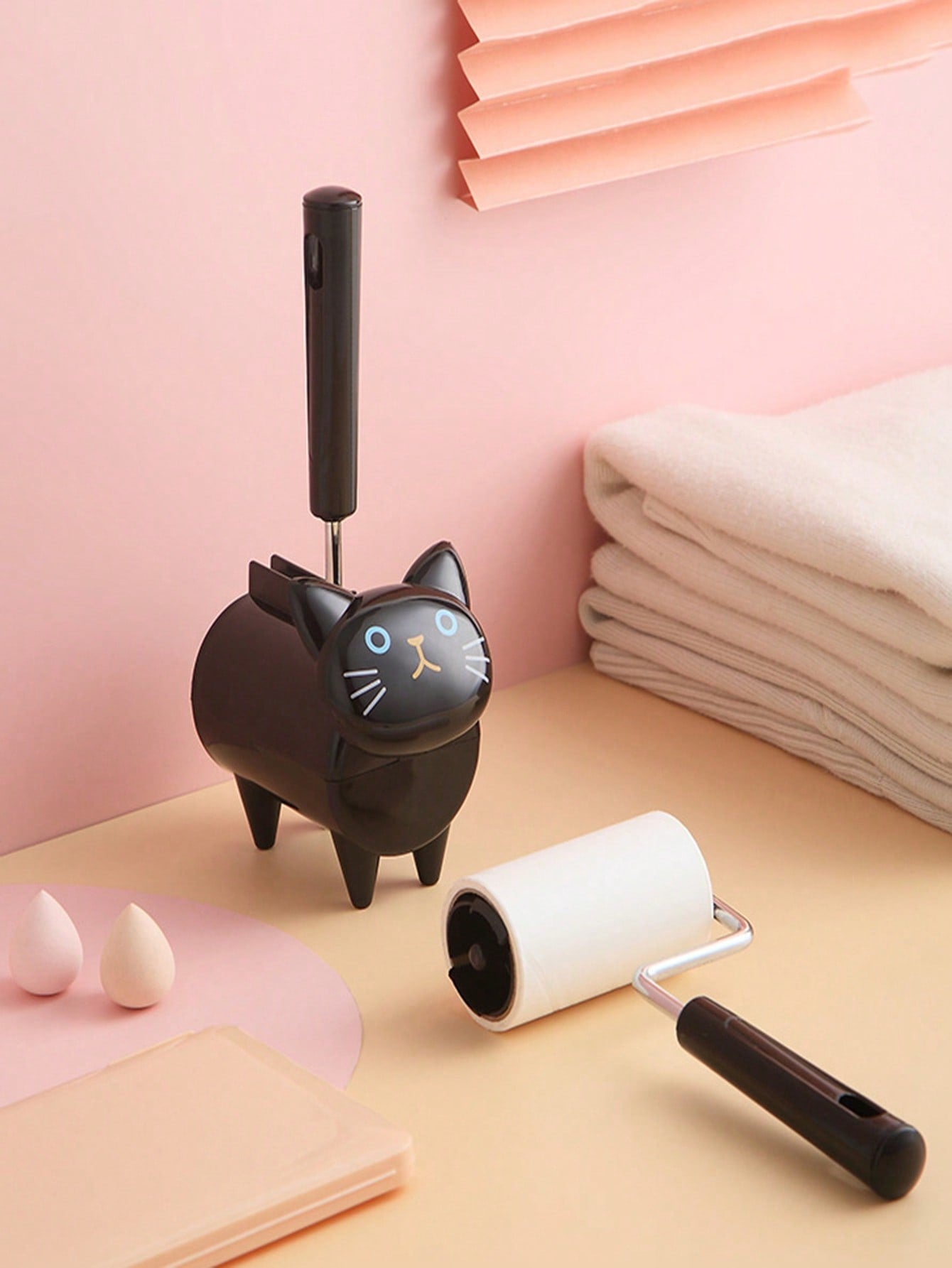 1pc Cartoon Cat Design Pet Hair Remover Roller With 1pc Replacement Head For Cat And Dog For Grooming