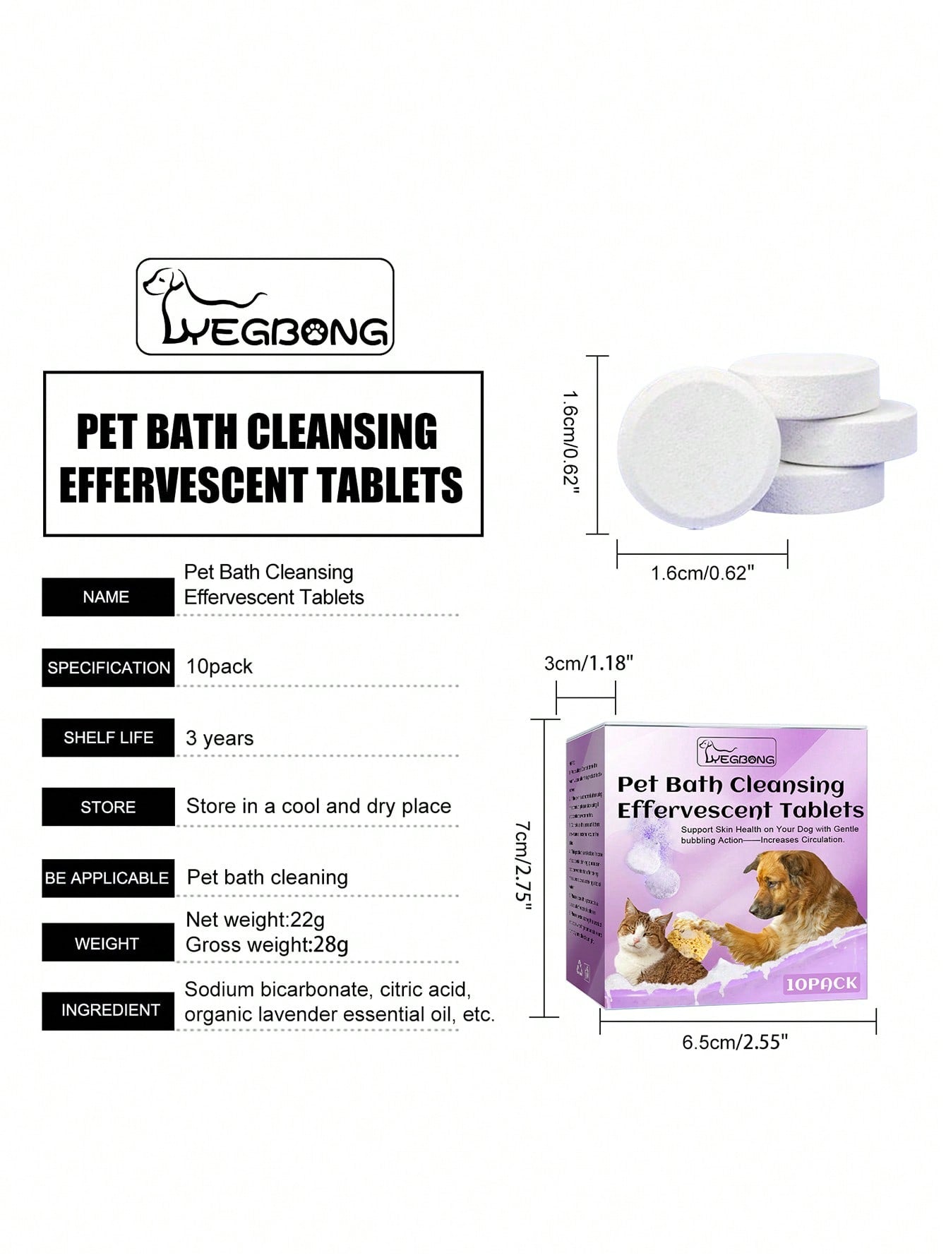 10pcs White Pet Bath Effervescent Tablet For Cat Dog For Cleaning