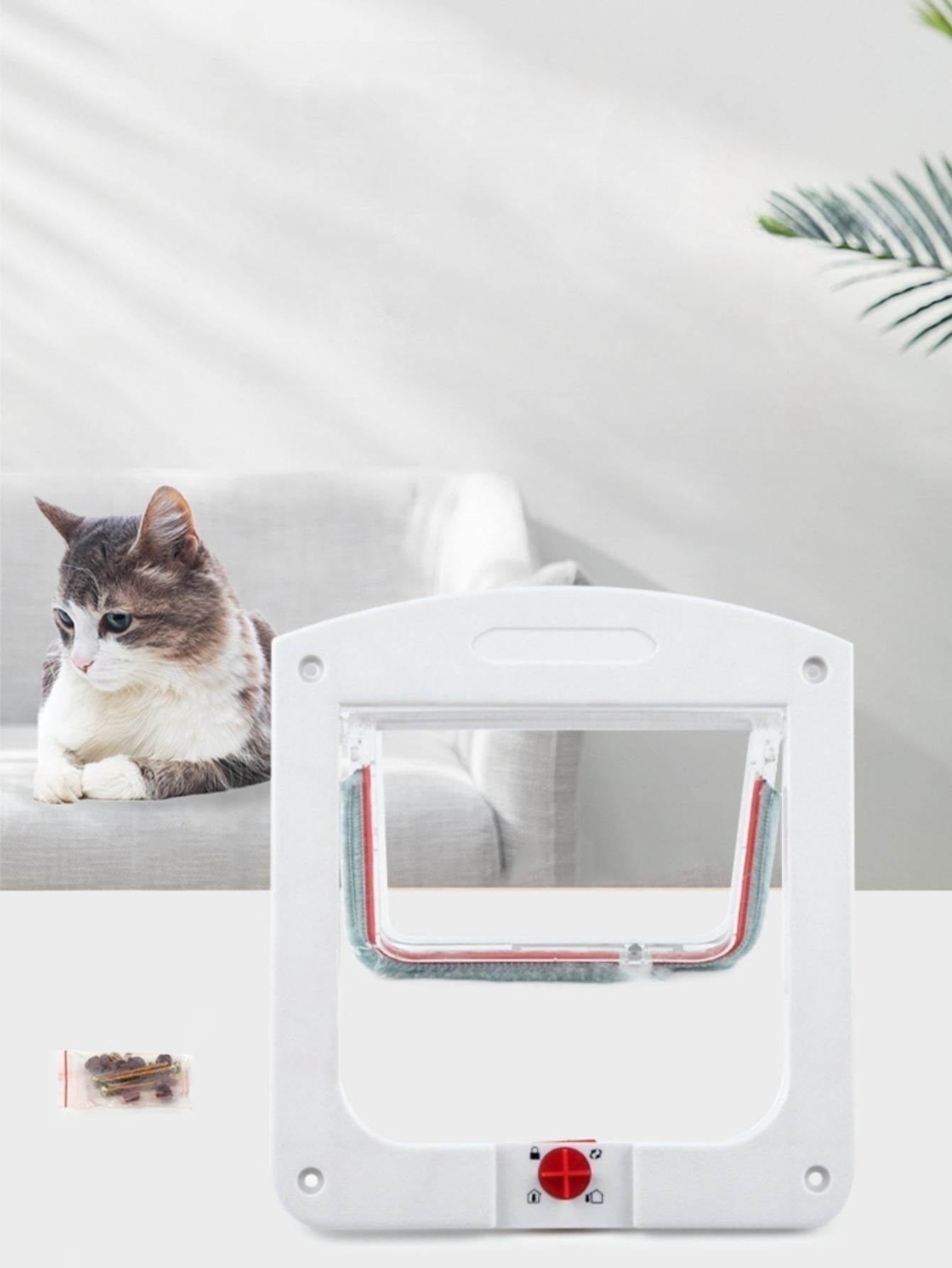 1pc Dog Cat Flap Door with 4 Way Security Lock Flap Door for Dog Cats Kitten ABS Plastic Small Pet Gate Door Kit Cat Dogs Flap Doors